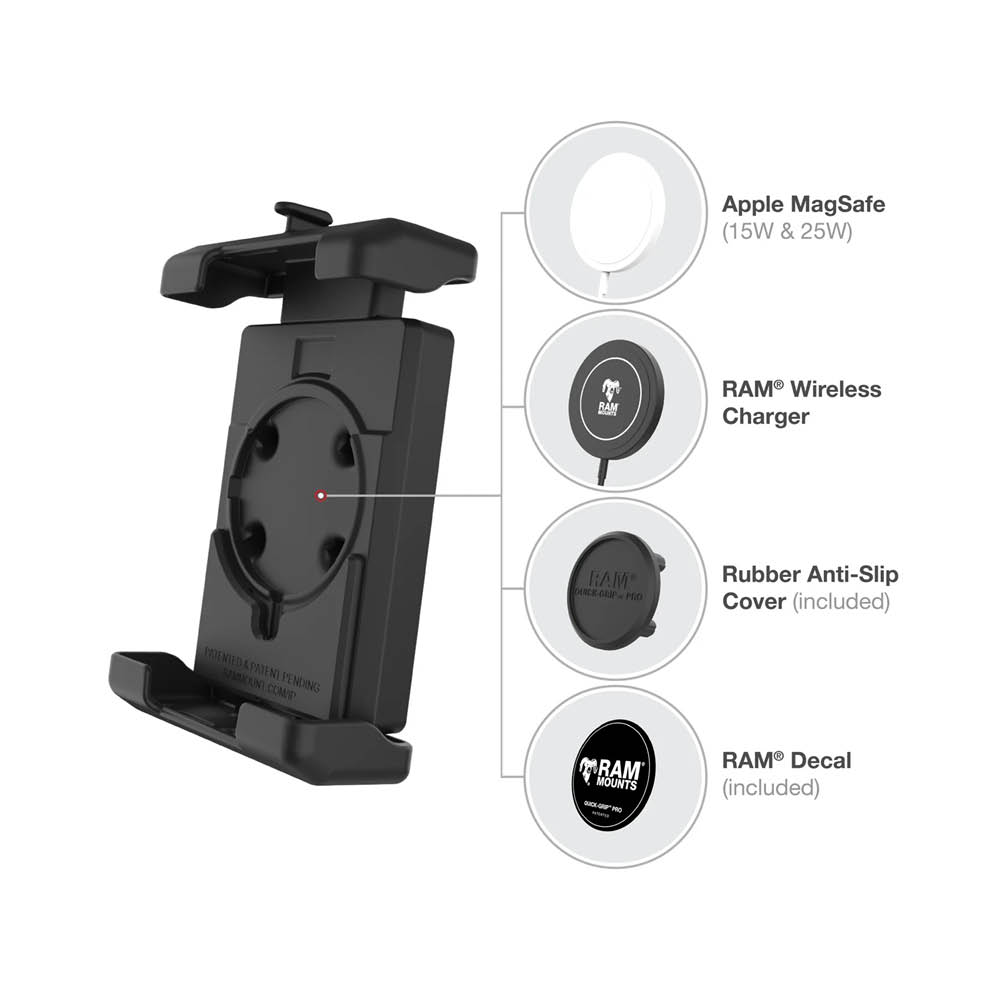 RAM Mounts Quick-Grip™ Pro XL Universal Halteschale für Smartphones - MagSafe kompatibel, 4-Loch AMPS-Aufnahme