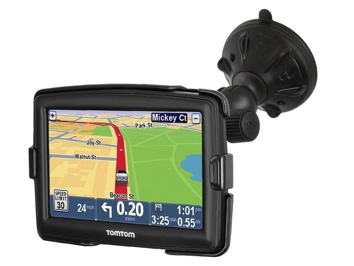 RAM Mounts Verbundstoff Saugfuss-Halterung TomTom XXL - kurzer Verbindungsarm (ca. 50 mm), Diamond-Basisplatte (Trapez), Halteschale, B-Kugel (1 Zoll)
