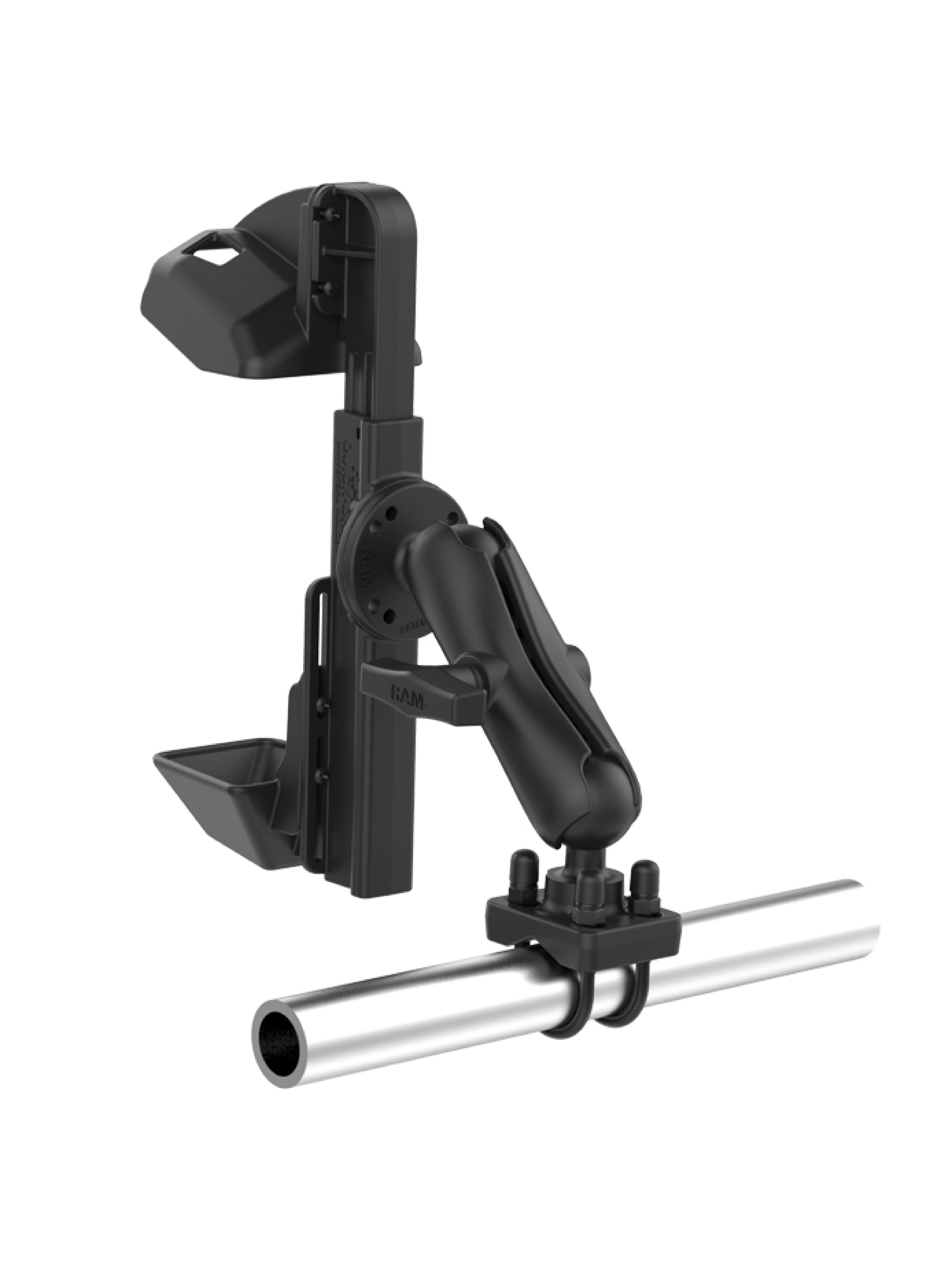 RAM Mounts Quick-Draw Aufbau-Set Halterung für Zebra TC8000 & TC8300 - Rohrklemme (ca. 31,75-38,1 mm) - Mittlerer Verbindungsarm (ca. 145 mm Länge) - Runde Basisplatte (C-Kugel - 1,5 Zoll - AMPS)