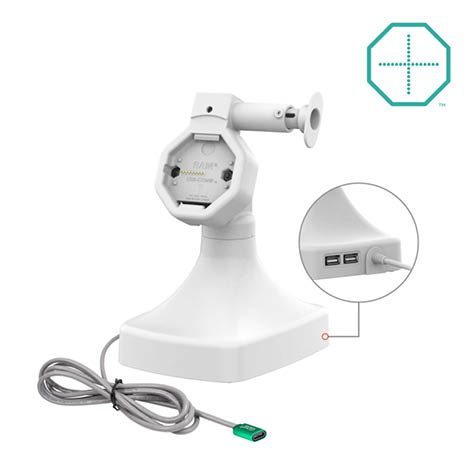 RAM Mounts GDS Uni-Conn Stand-Dockingstation - Dreh- & Schwenkbar - USB-C & Daten - Rückseitige Pogo-Pads - hellgrau