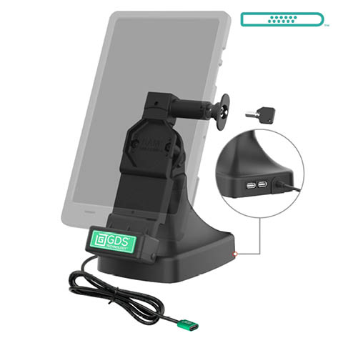 RAM Mounts GDS Uni-Conn Stand-Dockingstation (abschließbar) - Dreh- & Schwenkbar - USB-C & Daten - Pogo-Pads unten