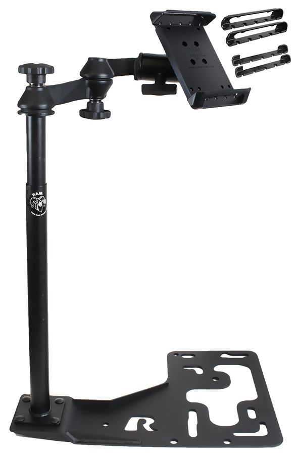 RAM Mounts Universal Schwenkarm-Halterung mit Tablethalteschale (7 Zoll) für LKWs - Fahrzeug-Basis, Doppel-Schwenkarm, runde Basisplatte, Tab-Tite Halteschalte, C-Kugel (1,5 Zoll)