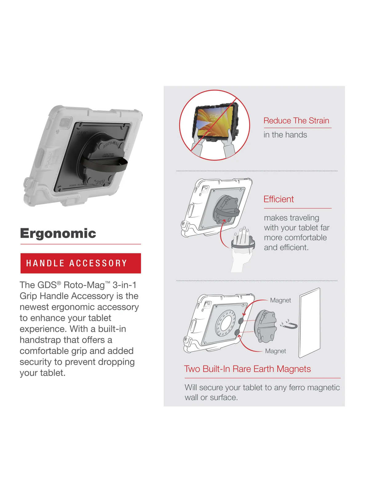 RAM Mounts GDS Roto-Mag für Zebra ET4x 10 Zoll Enterprise Tablet - 3-in-1 Zubehör mit Griff, Halteschlaufe und Magneten