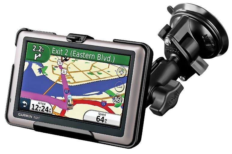 RAM Mounts Saugfuss-Halterung Garmin nüvi 1490 - mittlerer Verbindungsarm, 2x Diamond-Basisplatte (Trapez), Halteschale, B-Kugel (1 Zoll), im Polybeut