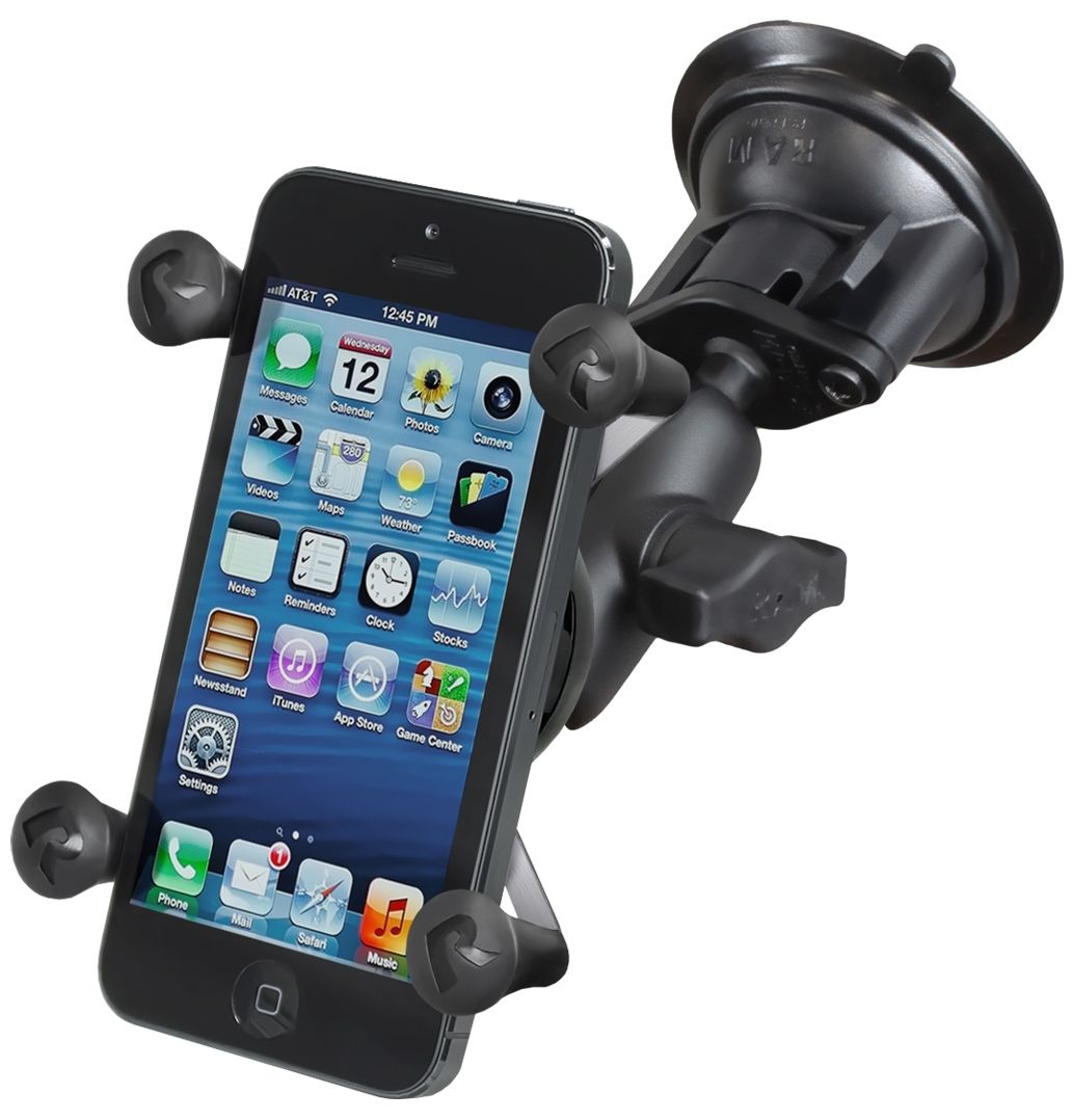 RAM Mounts X-Grip Saugfuß-Halterung für Smartphones - Bis 82,55 mm Breite - Kurzer Verbindungsarm - Saugfuß mit Trapez-Basiskugel - B-Kugel (1 Zoll) - Schrauben-Set