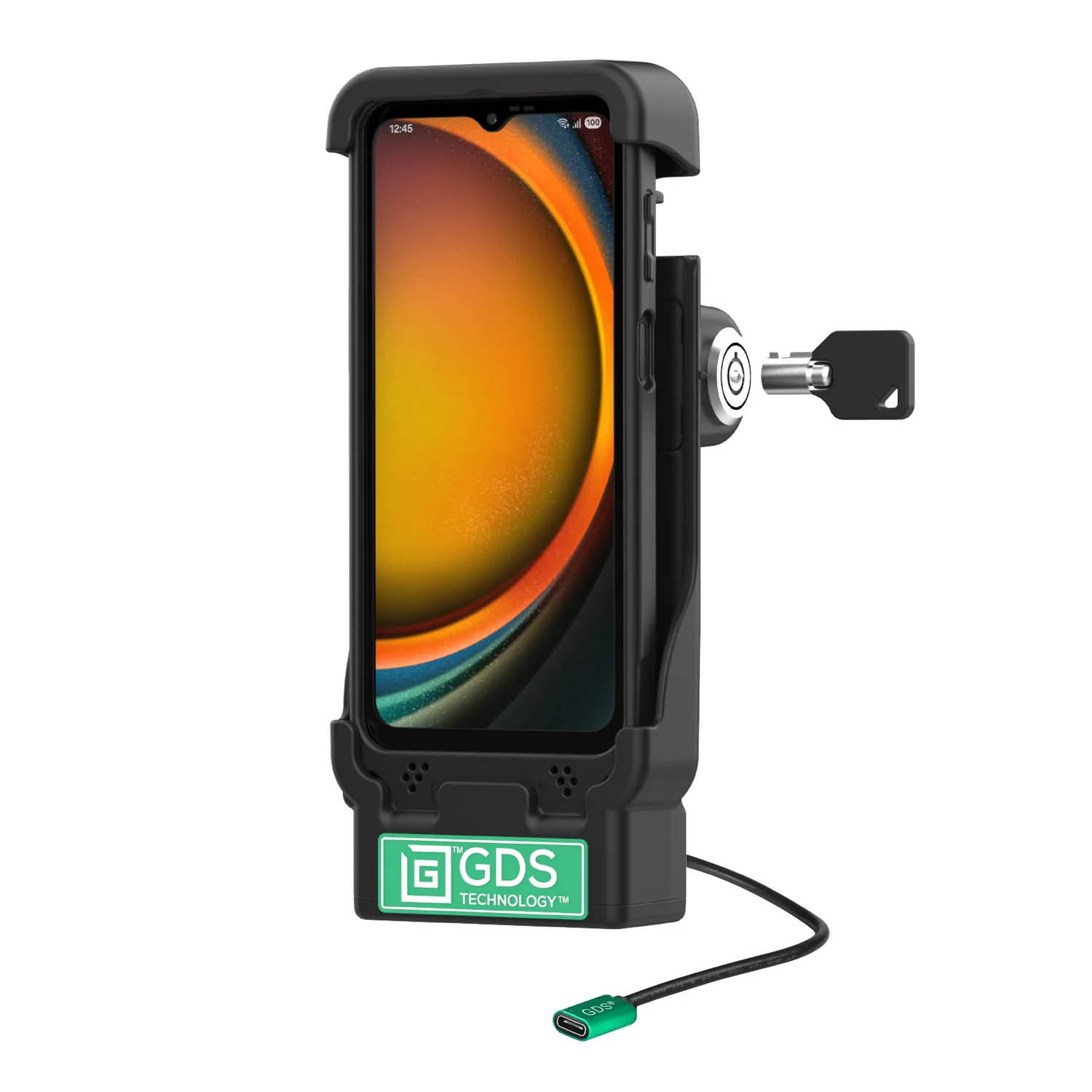 RAM Mounts GDS® Fahrzeug-Ladehalteschale für Samsung XCover7 Pro/6 Pro in IntelliSkin Ladeschutzhüllen - abschließbar (Schlüssel), USB-C, 2-Loch AMPS Aufnahme