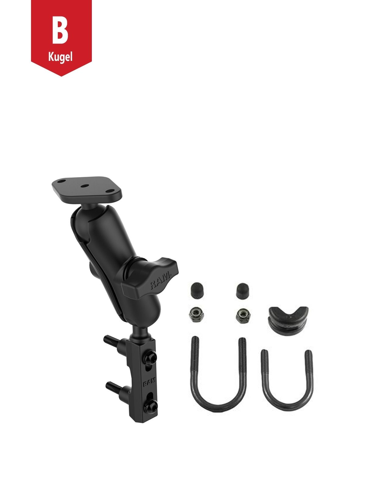 RAM Mounts Motorrad-Set - B-Kugel (1 Zoll), Basisbefestigung (Lenker/Bremse/Kupplung), mittlerer Verbindungsarm, Diamond-Basisplatte (Trapez)