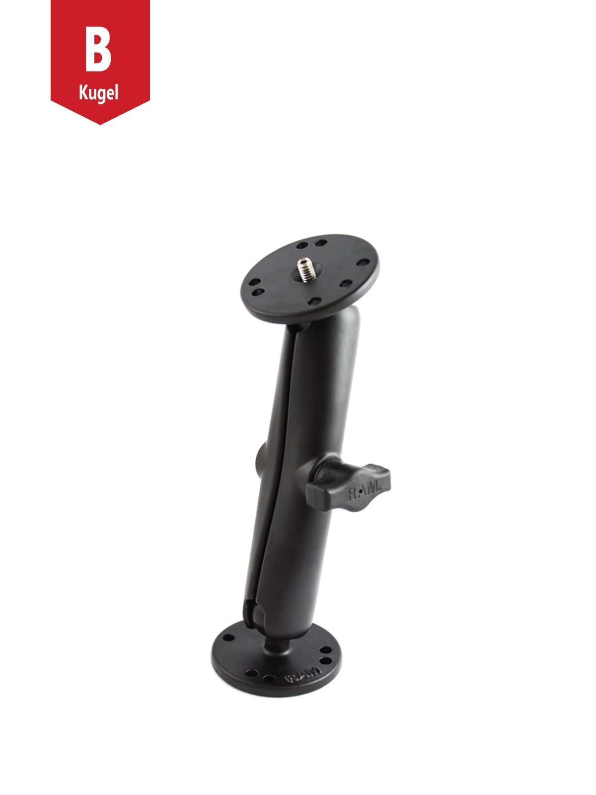 RAM Mounts Aufbau-Set - B-Kugel (1 Zoll), runde Basisplatte (AMPS), langer Verbindungsarm, Basisplatte mit 1/4"-20 Gewinde