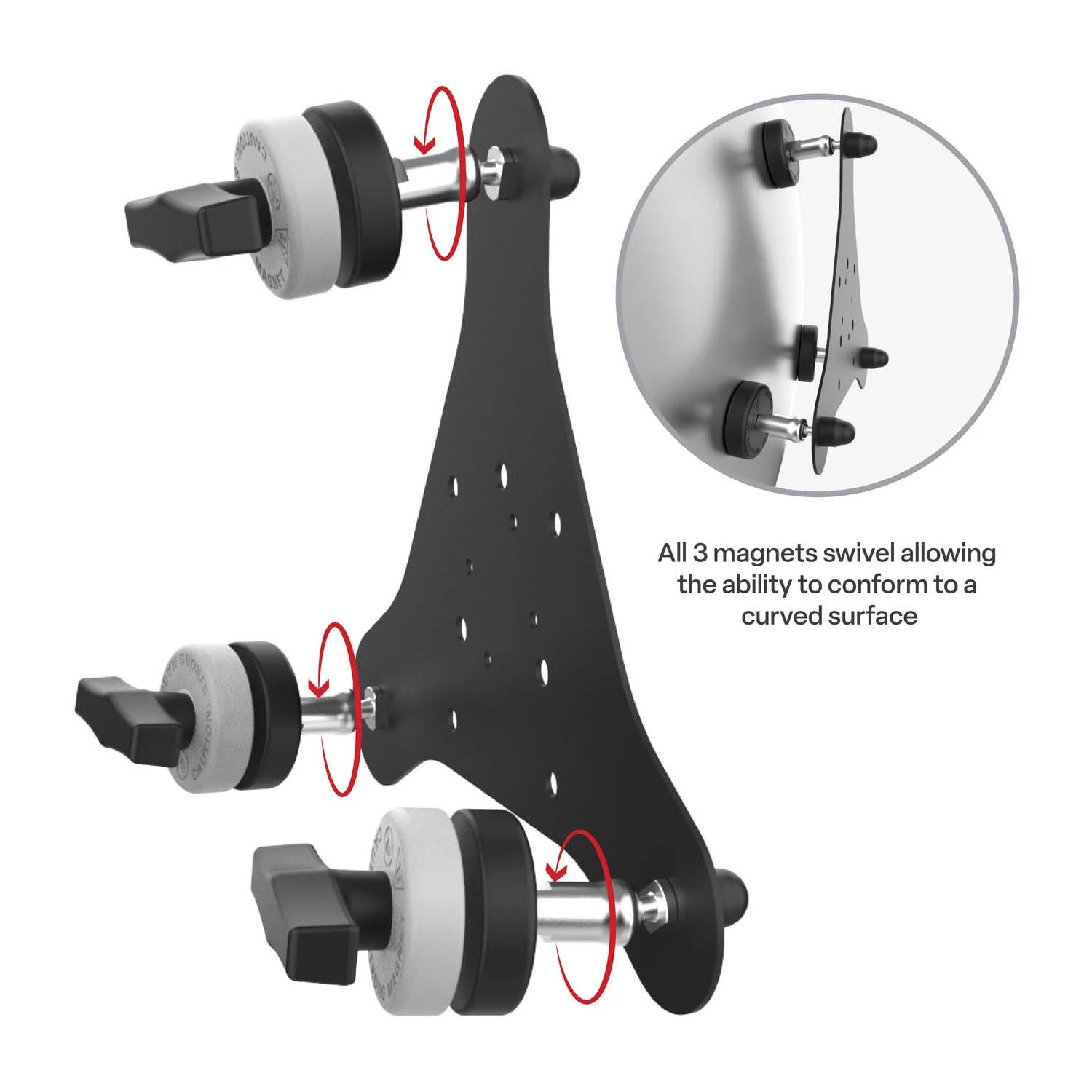 RAM Mounts Tough-Mag™ 3-Punkt Magnetbasis - neigbar für gekrümmte Scheiben, 4-Loch AMPS & VESA 75x75 mm Lochraster