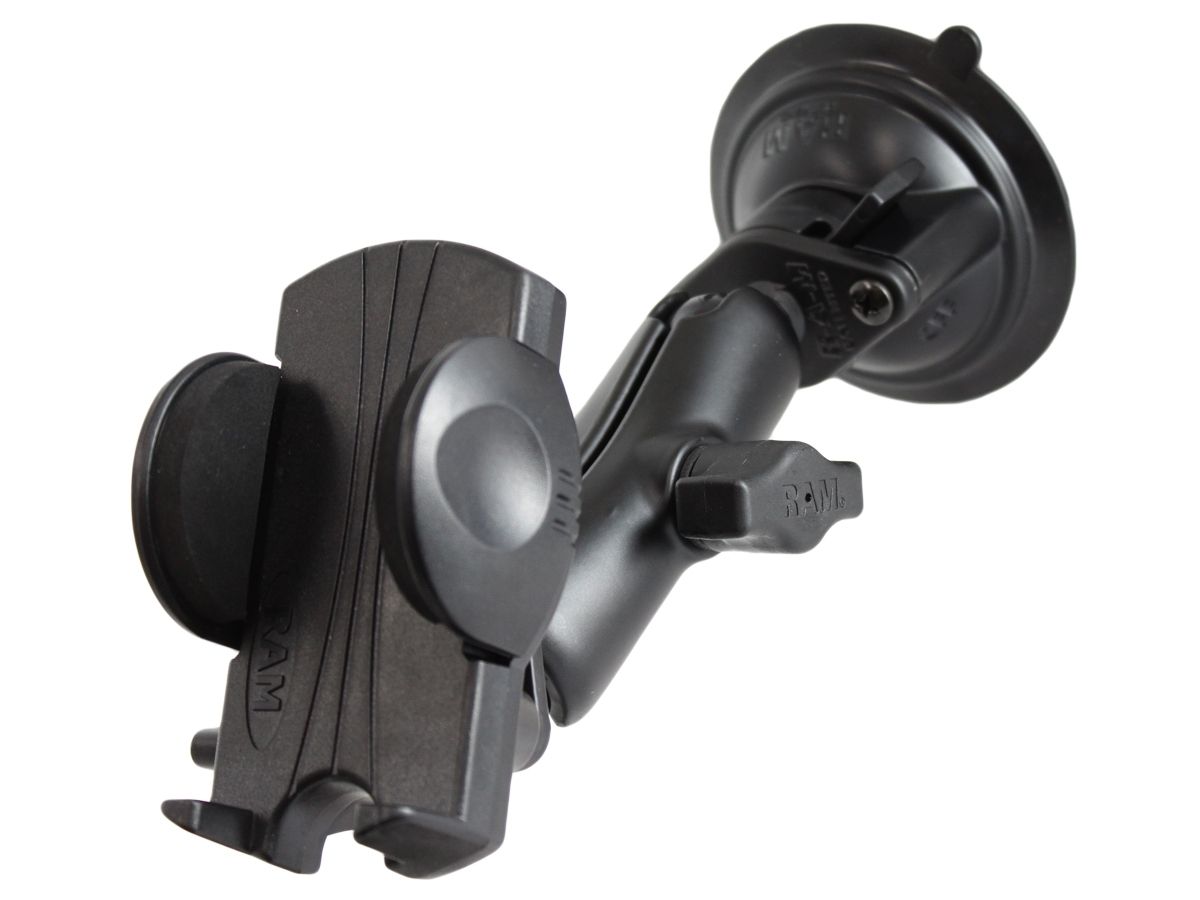 RAM Mounts Universal Saugfuss-Halterung für elektronische Geräte - mittlerer Verbindungsarm, 2x Diamond-Basisplatte (Trapez), Halteschale, B-Kugel (1 Zoll)
