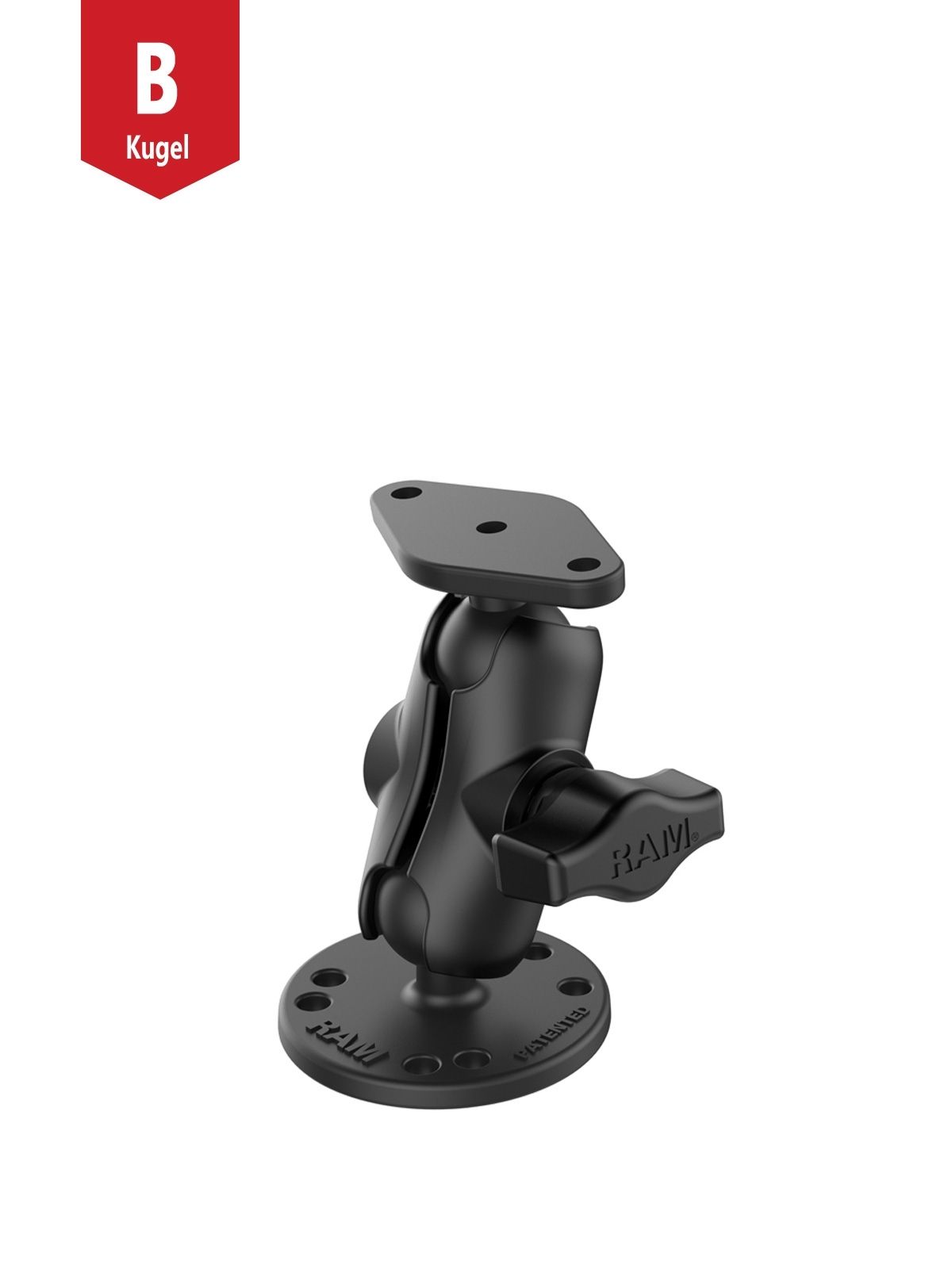 RAM Mounts Aufbau-Set - B-Kugel (1 Zoll) - Runde Basisplatte (AMPS) - Kurzer Verbindungsarm (ca. 61,46 mm) - Diamond (Trapez) Basisplatte (AMPS 2-Lochmuster)