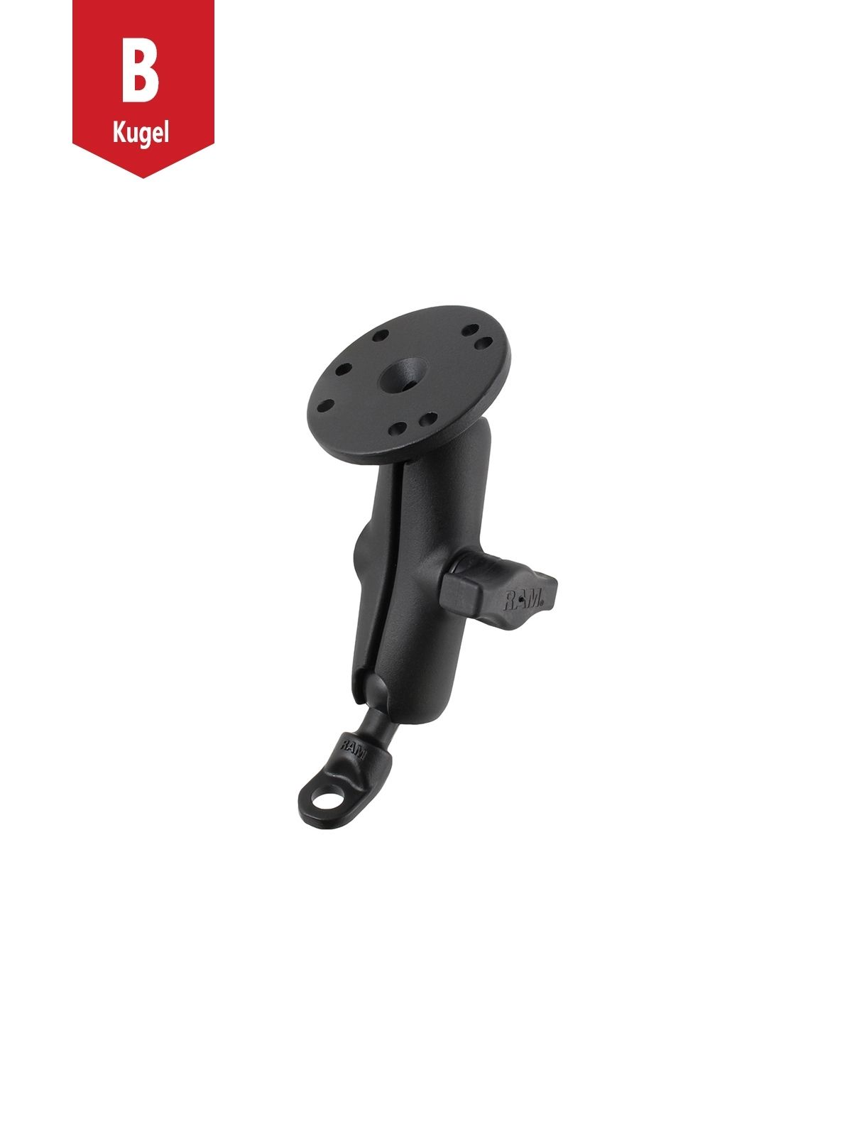 RAM Mounts Motorrad-Set - B-Kugel (1 Zoll), Basisbefestigung (9 mm Bohrung), mittlerer Verbindungsarm, runde Basisplatte (AMPS)