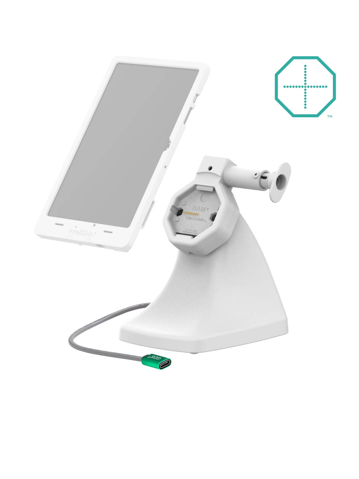 RAM Mounts GDS Uni-Conn Snap-In Stand-Dockingstation - Rückseitige Pogo-Pins, Lösemechanismus, USB-C - hellgrau