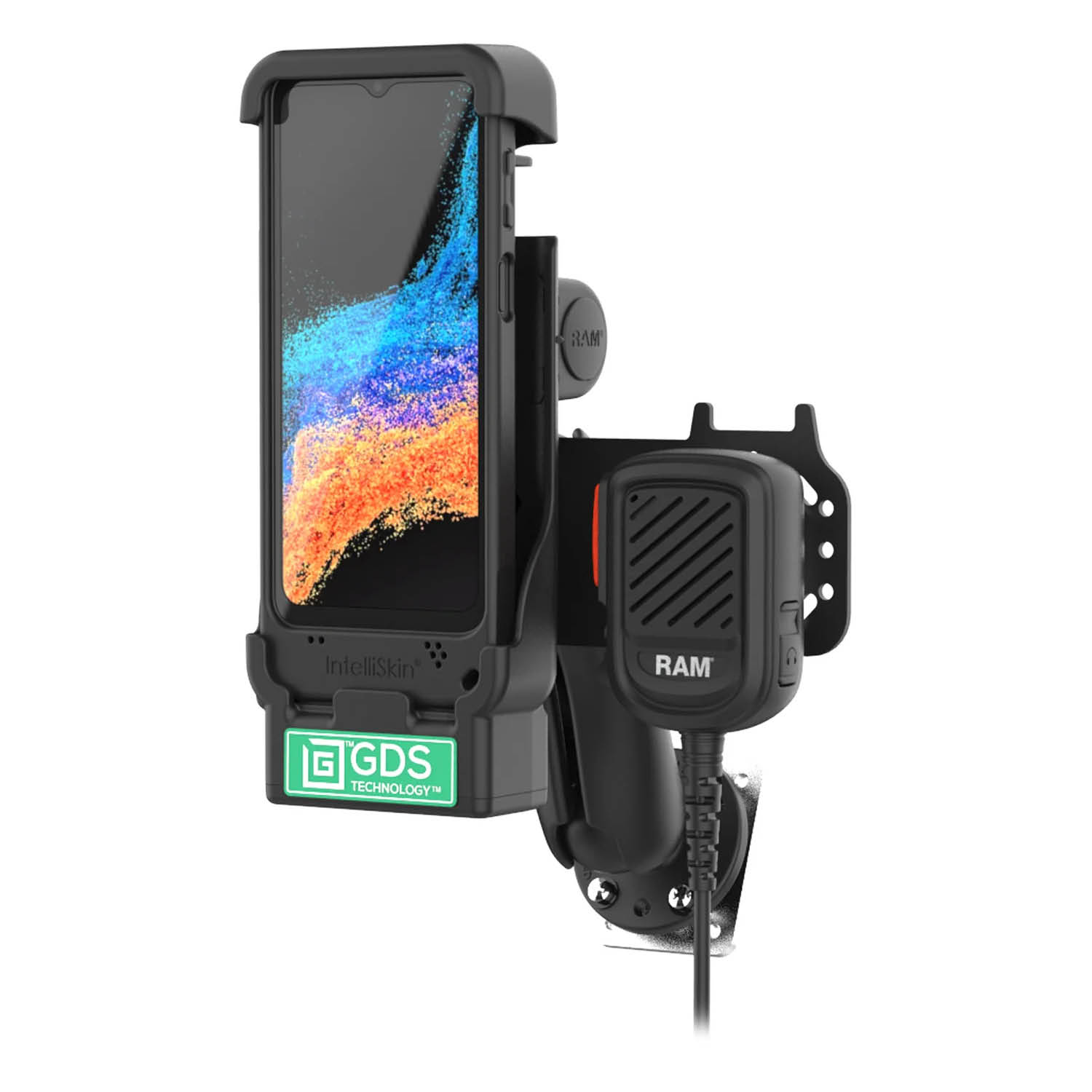 RAM Mounts GDS PTT Speaker Mic Kit (Kodiak) Bundle für Samsung XCover7 Pro & XCover6 Pro in IntelliSkin Schutzhülle - USB-C Anschluss - Aufbau-Set