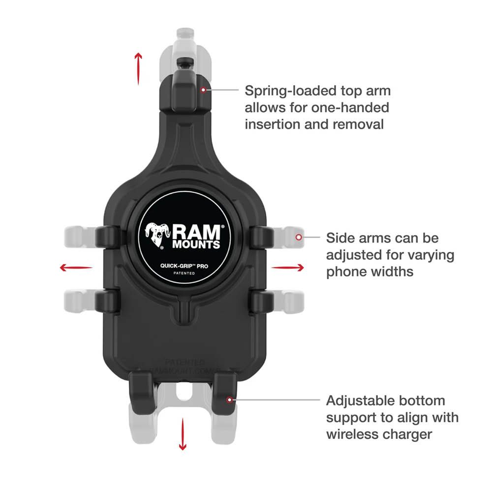 RAM Mounts Quick-Grip Pro Klemm-Halterung für Smartphones - Mit Vibrationsdämpfung - Bis 95,25 mm Breite - Mag-Safe Kompatible - Tough-Claw Klein (Durchmesser 15,87 mm bis 28,95 mm) - Schrauben-Set