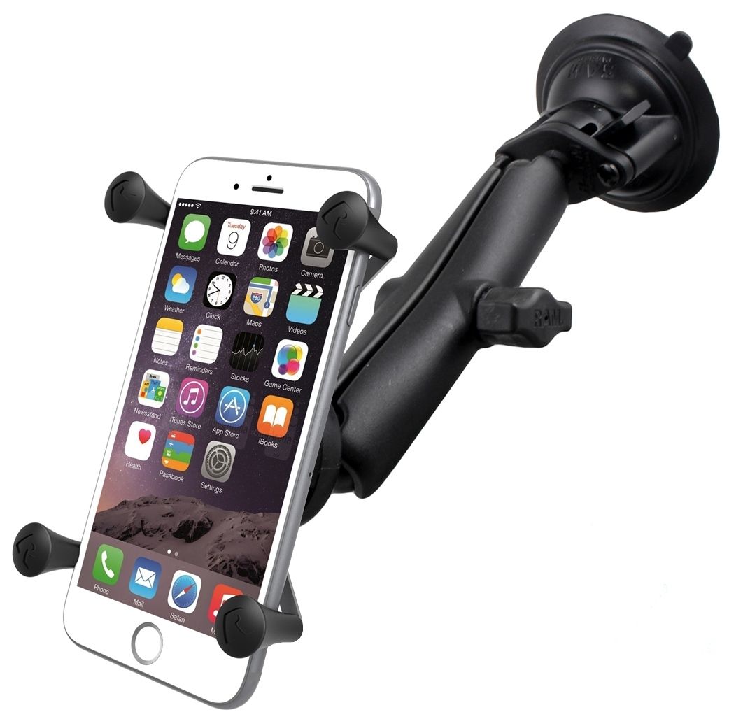 RAM Mounts X-Grip Saugfuss-Halterung für Smartphones bis 114,3 mm Breite - B-Kugel (1 Zoll), langer Verbindungsarm