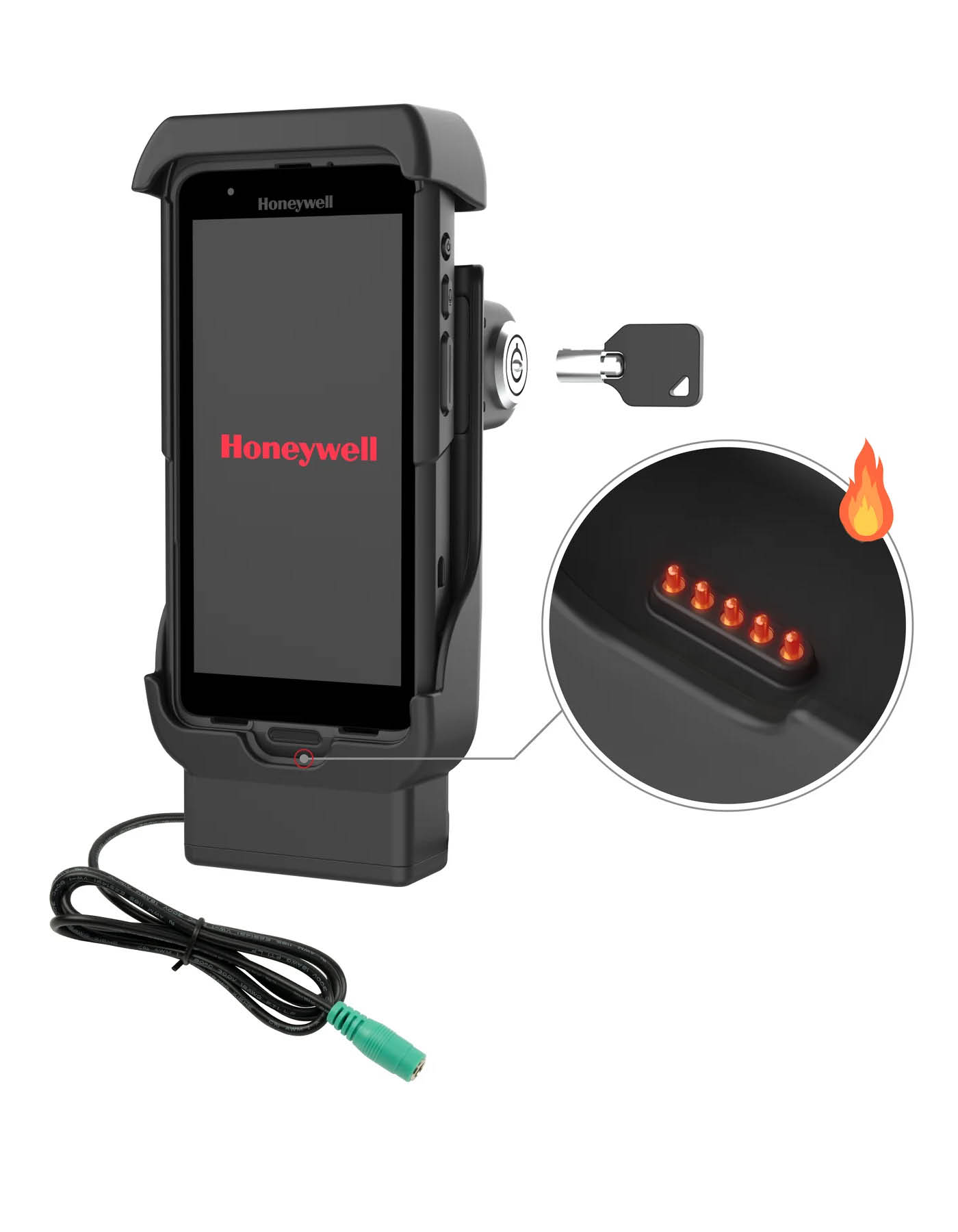 RAM Mounts Form-Fit Halteschale (Schlüsselverriegelung) für Honeywell CT40, CT45 & CT47 - Mit und Ohne OEM-Schutzhülle - Beheizte Pogo-Pins - 5.5mm DC-Anschluss