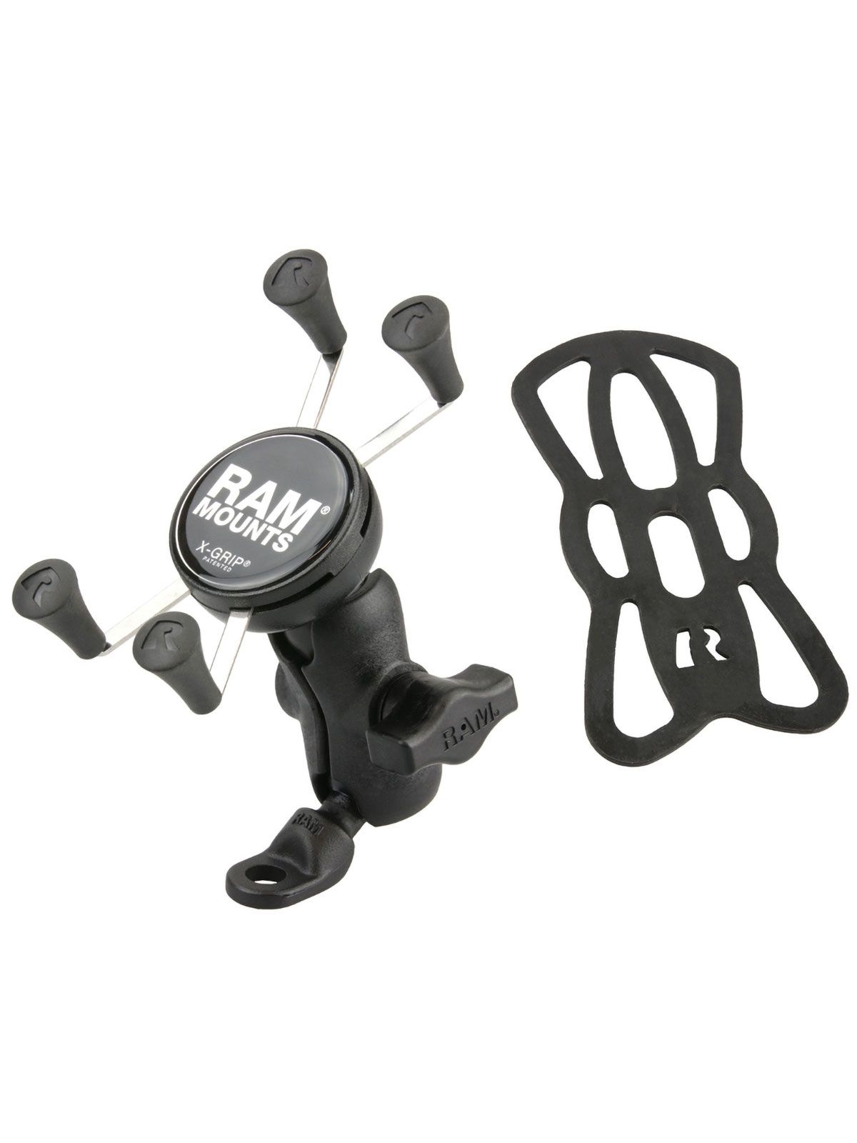 RAM Mounts X-Grip Motorrad-Halterung für Smartphones (Verbundstoff) - Bis 82,55 mm Breite - Kurzer Verbindungsarm - Angewinkelte Kugelbasis (9 mm Bohrung) - B-Kugel (1 Zoll)