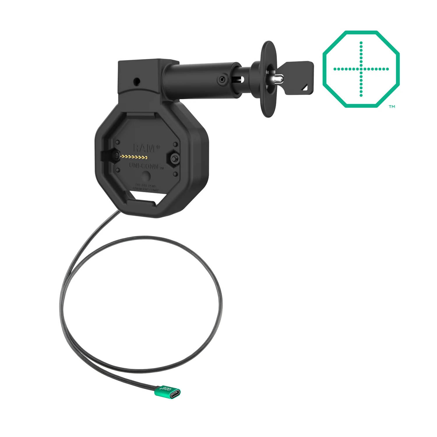 RAM Mounts GDS Uni-Conn Snap-In Ladesockel mit Lösevorrichtung - USB-C-Anschluss - abschließbar, 2-Loch AMPS