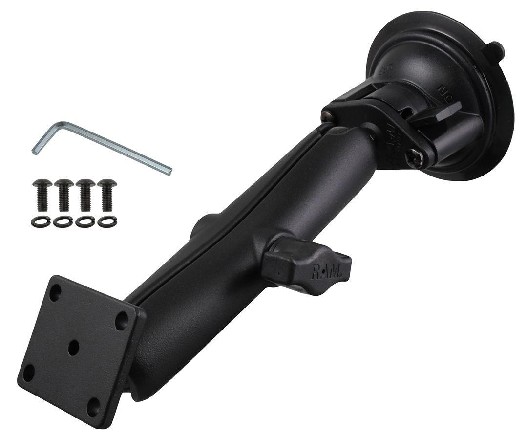 RAM Mounts Saugfuss-Set mit rechteckiger Anbindung - langer Verbindungsarm, Diamond-Basisplatte (Trapez), rechteckige Basisplatte, Schrauben-Set, B-Kugel (1 Zoll)