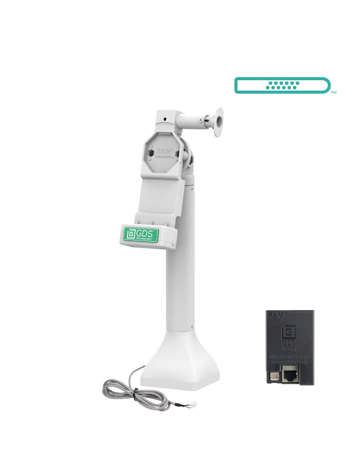RAM Mounts GDS Uni-Conn Stand-Dockingstation (14 Zoll) mit Lösevorrichtung - Dreh-& Schwenkbar - Strom über PoE - Pogo-Pads unten - hellgrau