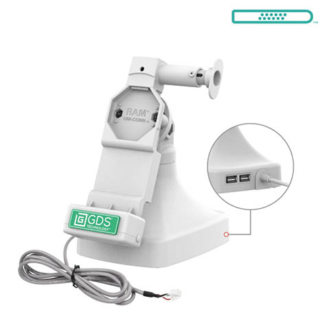 RAM Mounts GDS Uni-Conn Stand-Dockingstation - Dreh- & Schwenkbar - Pogo-Pads unten - JST-Stecker (PoE) - Hellgrau