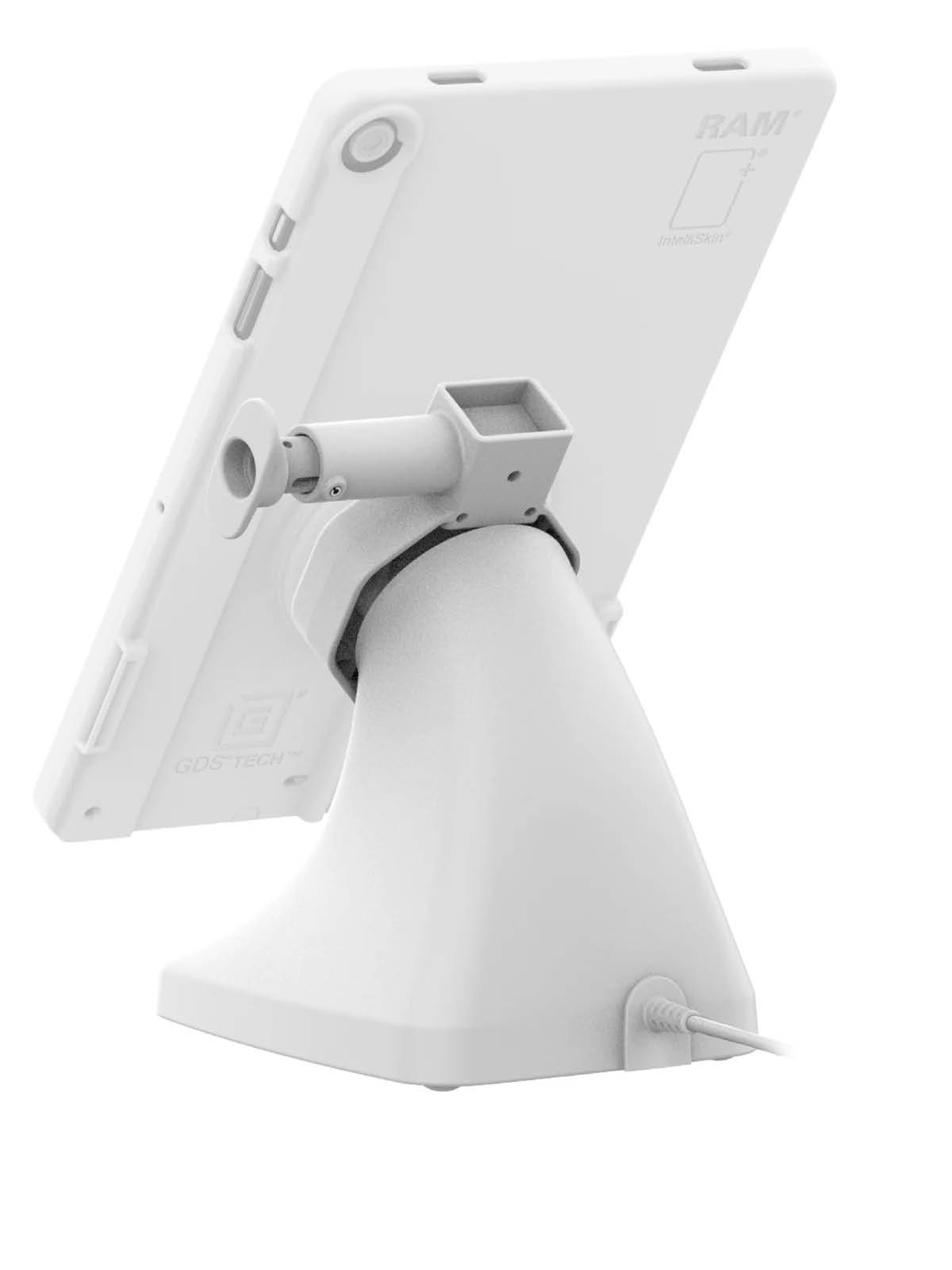 RAM Mounts GDS Uni-Conn Snap-In Stand-Dockingstation - Rückseitige Pogo-Pins, Lösemechanismus, USB-C - hellgrau