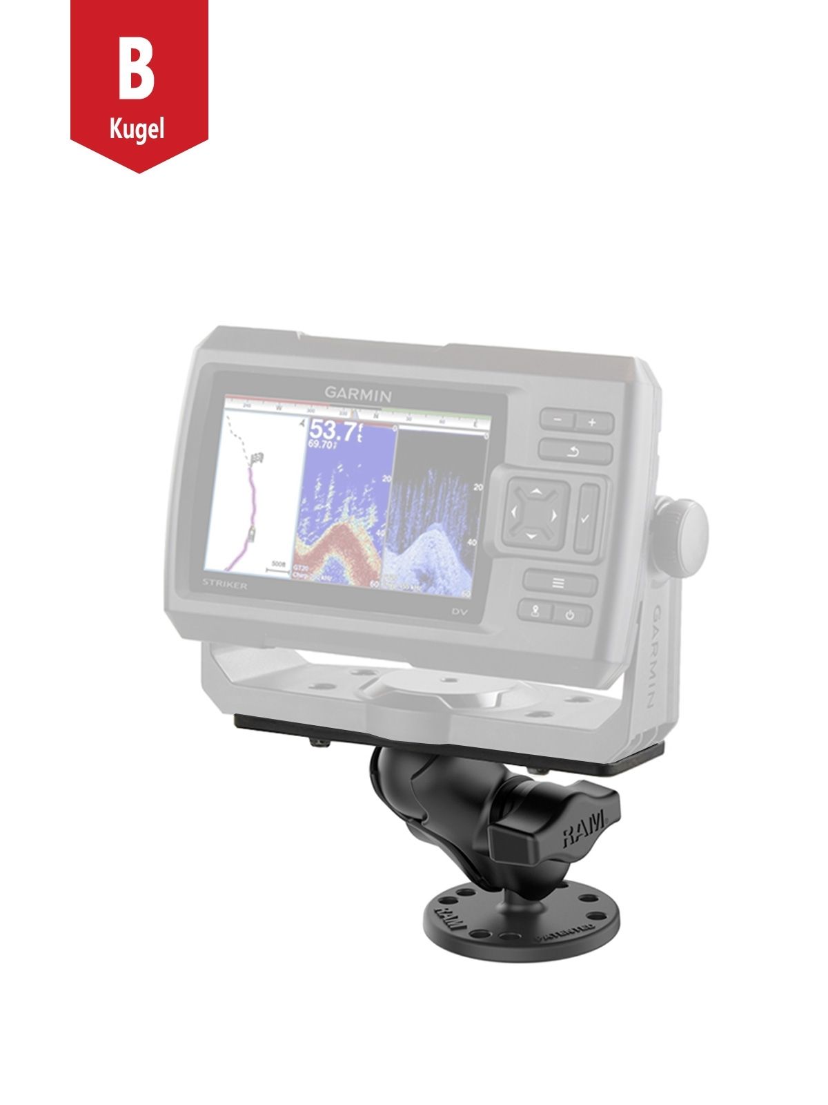 RAM Mounts Aufbau-Set - B-Kugel (1 Zoll) - 1x Runde Basisplatte (AMPS) - Kleiner Verbindungsarm (ca. 61,46 mm) - Universal Marine Basisplatte