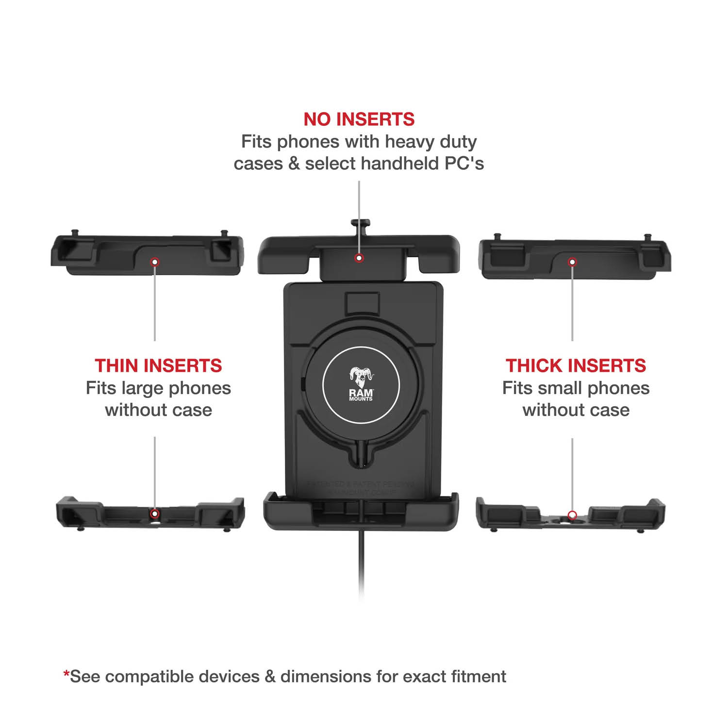 RAM Mounts Quick-Grip Pro XL Saugfußhalterung für Smartphones mit Qi2 Wireless Charger - Bis 88,9 mm Breite - Mag-Safe Kompatible - Trapez-Basiskugel - Mittlerer Verbindungsarm - Saugfuß mit Trapez-Basiskugel - B-Kugel (1 Zoll)