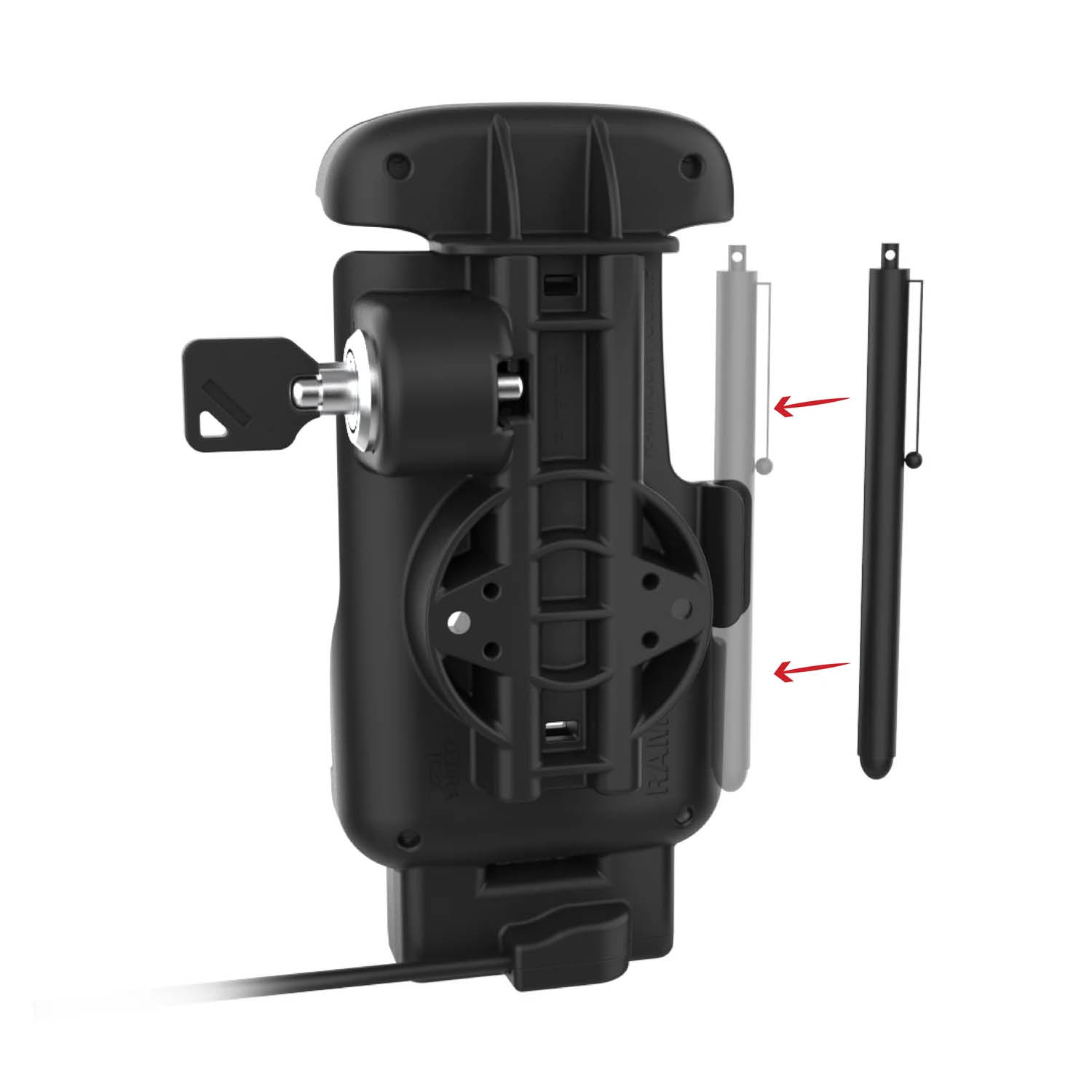 RAM Mounts Form-Fit Holder (Key-Locking) for Zebra TC22 & TC27 with scanner cutout - Without Rugged Boot - USB-C Power Supply - 2 Hole Pattern AMPS