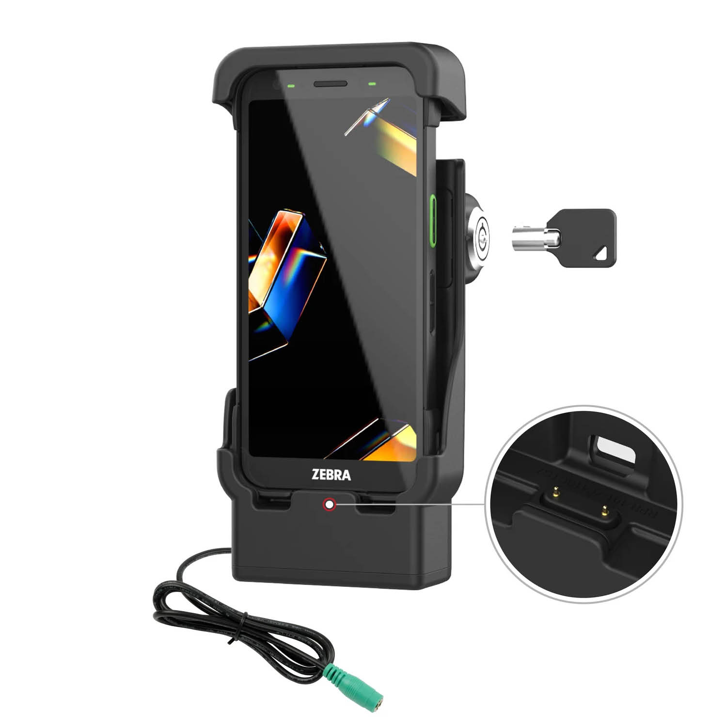 RAM Mounts Form-Fit Holder (Key-locking) with Pogo-Pins for Zebra TC701 - 2-Loch AMPS - 5.5mm DC Power Supply