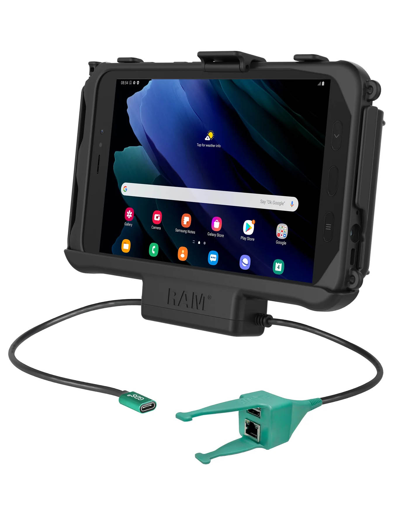 RAM Mounts EZ-Roll'r Halteschale für Samsung Tab Active3 & Active5 - In OEM/RAM Schutzhülle - USB-C & Dual USB-A & RJ45(Ethernet)-Anschluss