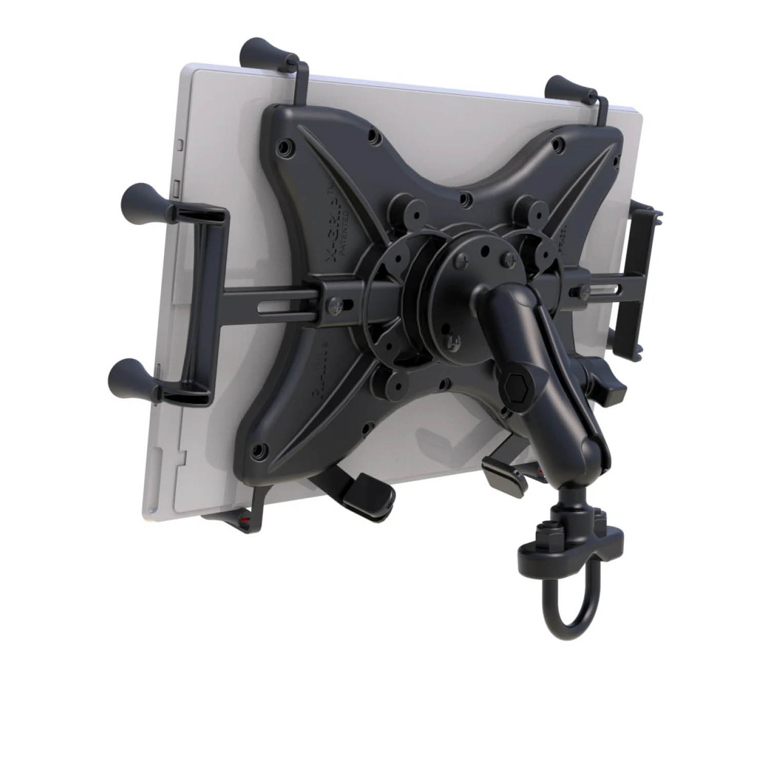 RAM Mounts X-Grip Lenker-Halterung für 12-13 Zoll Tablets - Runde Basisplatte - Mittlerer Verbindungsarm - U-Bügel Basis (Durchmesser 12,7 mm bis 31,75 mm) - B-Kugel (1 Zoll)
