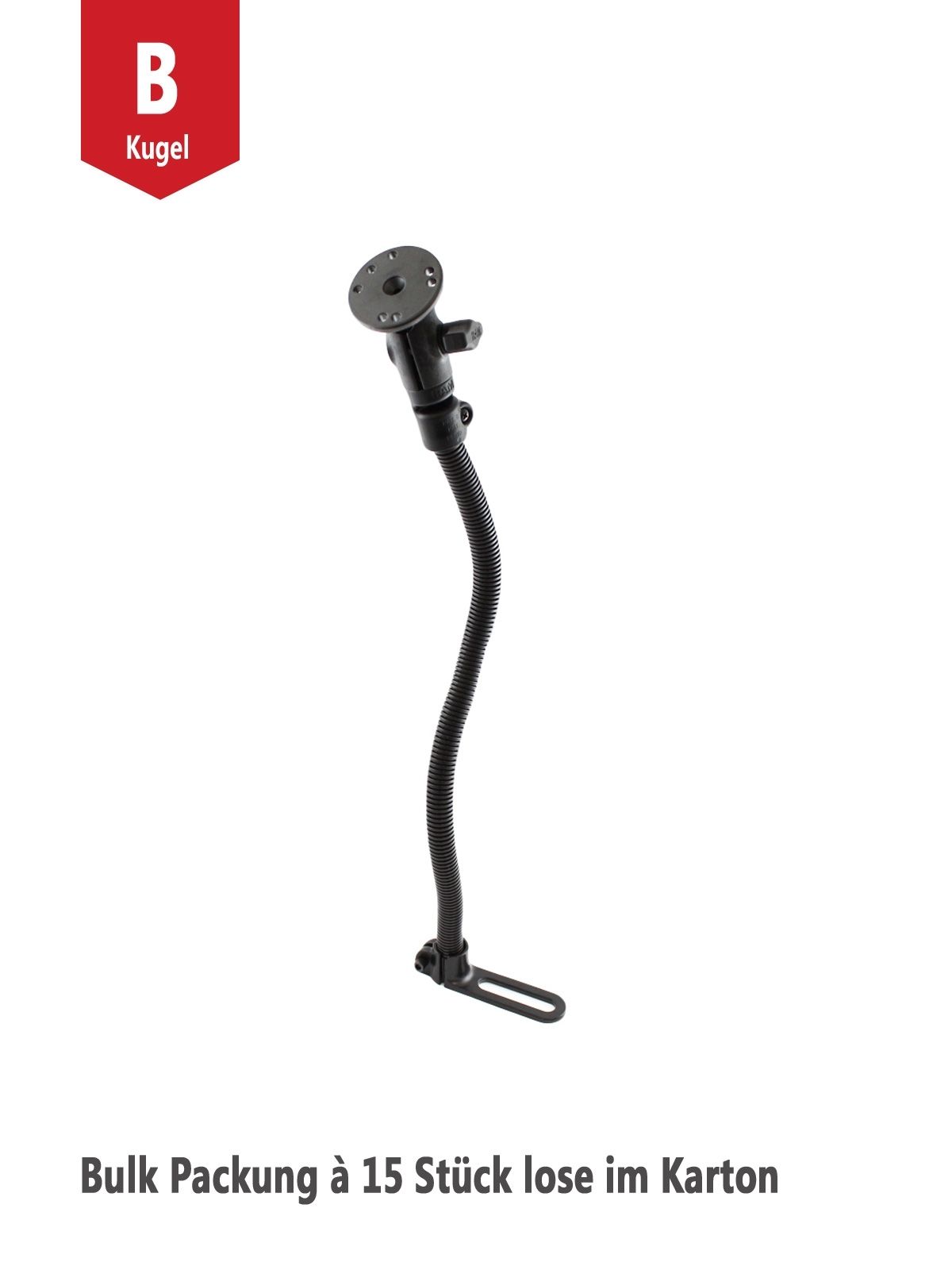 RAM Mounts POD I - Halterung für Fahrzeug-Sitzschiene, ca. 55 cm, mit runder Anschlussplatte (AMPS), B-Kugel (1 Zoll), Bulk Packung à 15 Stück (lose im Karton)