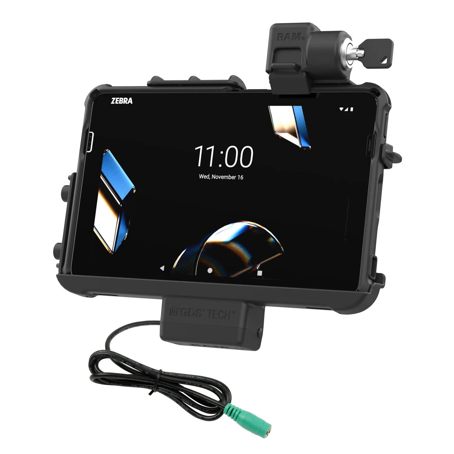 RAM Mounts Thin-Dock Halteschale (Schlüsselverriegelung) für Zebra ET401 & ET4x (10 Zoll) Tablets - Mit und Ohne RAM Skin/Rugged Boot - 5.5mm DC-Anschluss