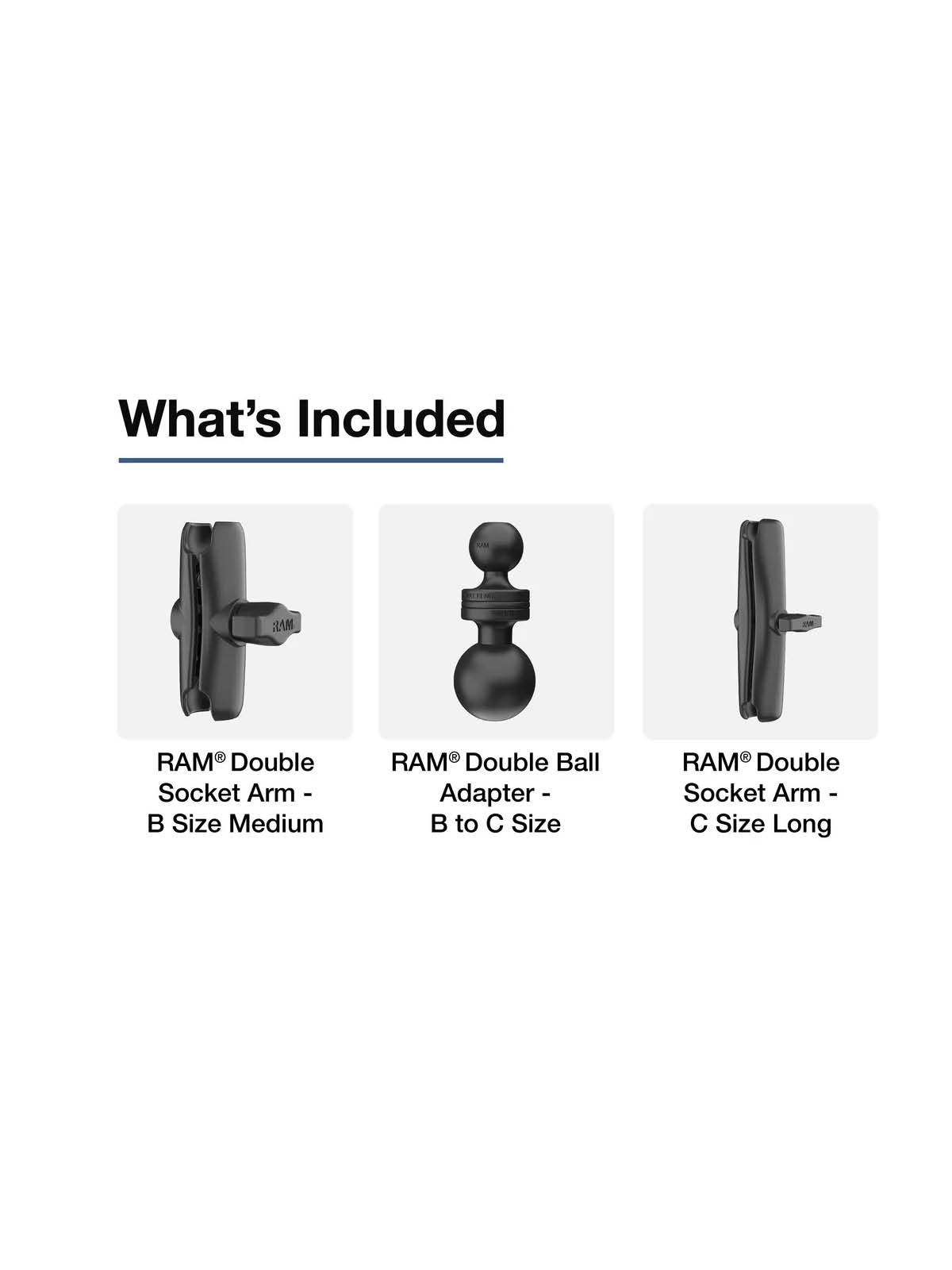 RAM Mounts Verbindungsarm-Set C- auf B-Kugel (1,5 auf 1 Zoll) - mit Doppelkugel-Adapter, ca. 37 cm lang