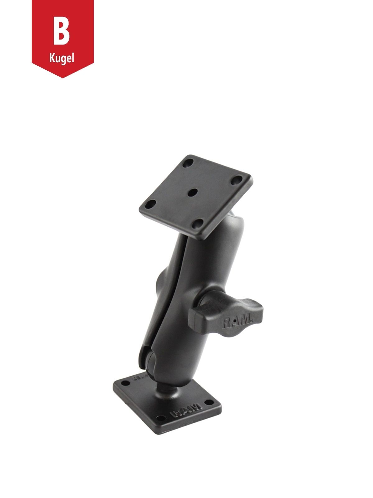 RAM Mounts Aufbau-Set - B-Kugel (1 Zoll) - 2x Rechteckige Basisplatte (AMPS) - Mittlerer Verbindungsarm (ca. 94,74 mm)