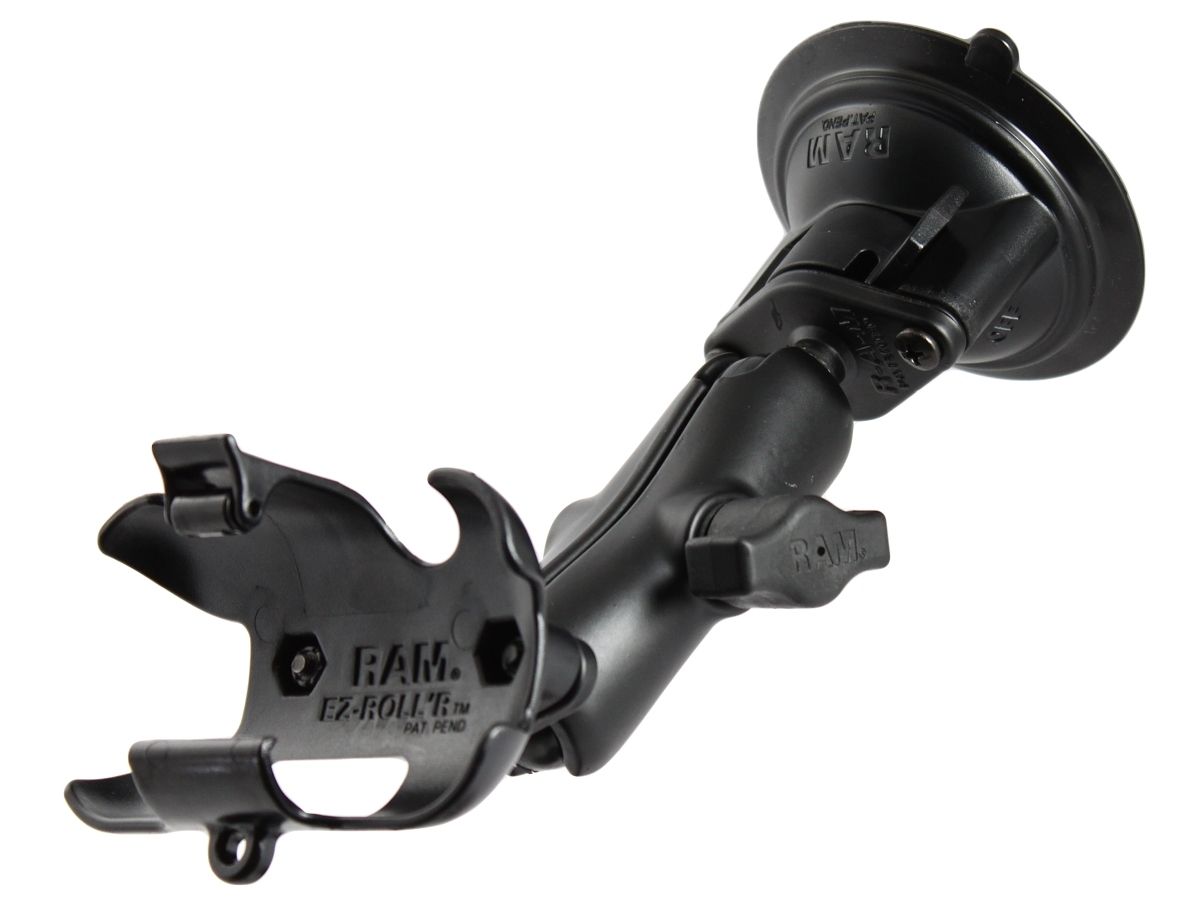 RAM Mounts Saugfuss-Halterung Garmin Dakota Serie - mittlerer Verbindungsarm, 2x Diamond-Basisplatte (Trapez), Halteschale, B-Kugel (1 Zoll)