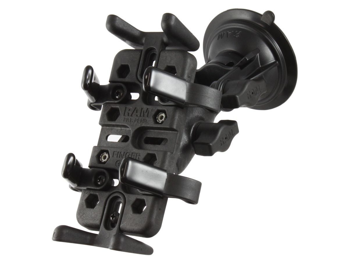 RAM Mounts Verbundstoff Saugfuss-Halterung für elektronische Geräte - Ocatagon-Verbindungsarm mit Drehgelenk, Diamond-Basisplatte (Trapez), Universal-Halteschale, B-Kugel (1 Zoll)