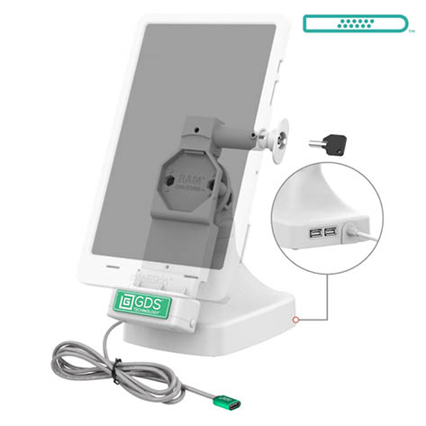 RAM Mounts GDS Uni-Conn Stand-Dockingstation (abschließbar) - Dreh- & Schwenkbar - USB-C & Daten - Pogo-Pads unten - hellgrau