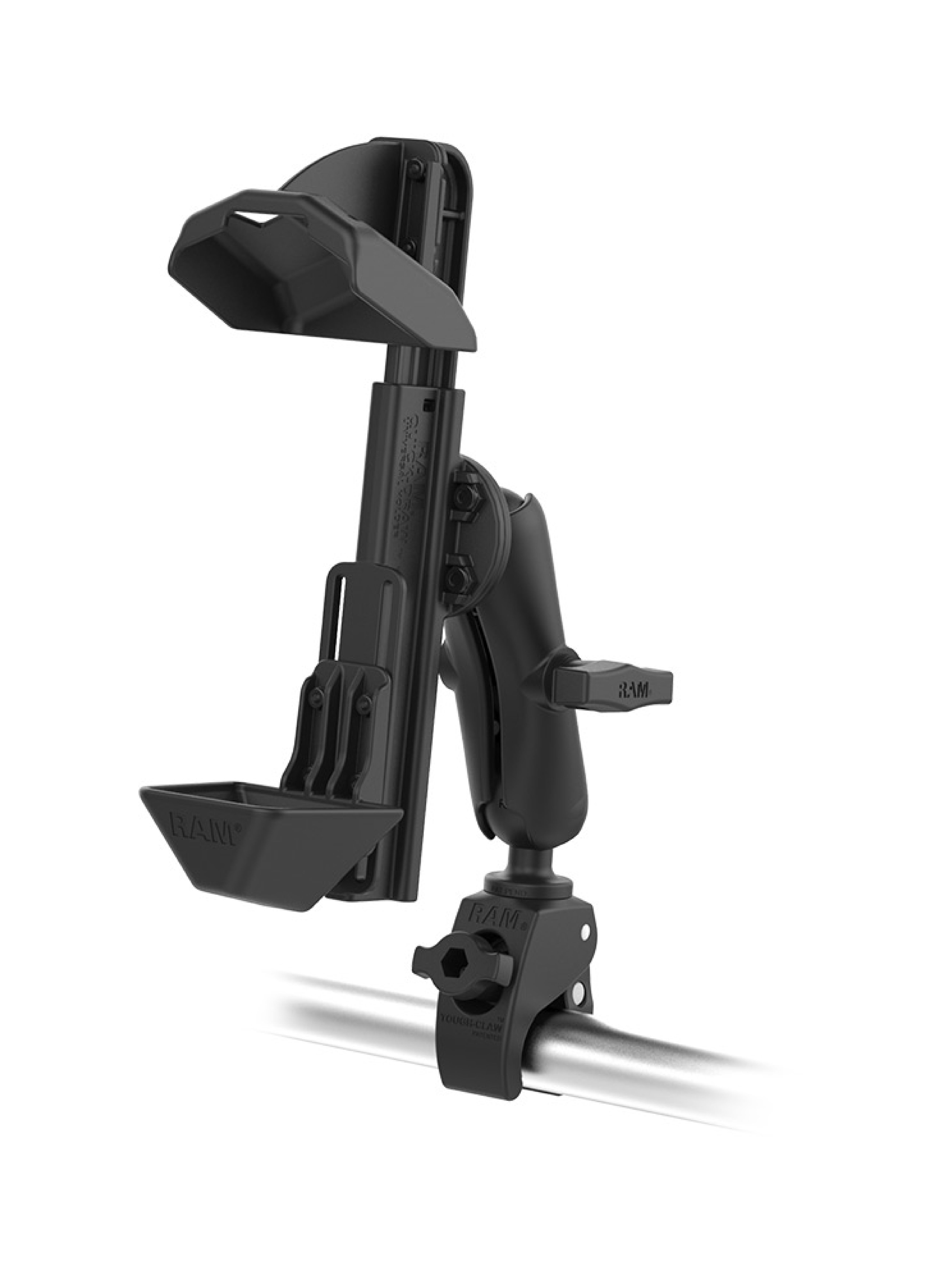 RAM Mounts Quick-Draw Aufbau-Set Halterung für Zebra TC8000 & TC8300 - Tough-Claw Klein (15,8-28,9mm) - Mittlerer Verbindungsarm (ca. 145 mm Länge) - Runde Basisplatte (C-Kugel - 1,5 Zoll - AMPS)