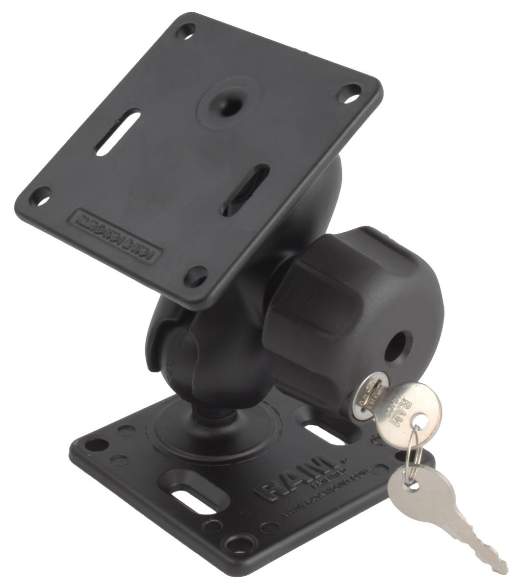 RAM Mounts Aufbau-Set - 2x VESA-Platte (75x75 mm Lochraster), kurzer Verbindungsarm mit Sicherungsschloss, C-Kugel (1,5 Zoll), im Polybeutel