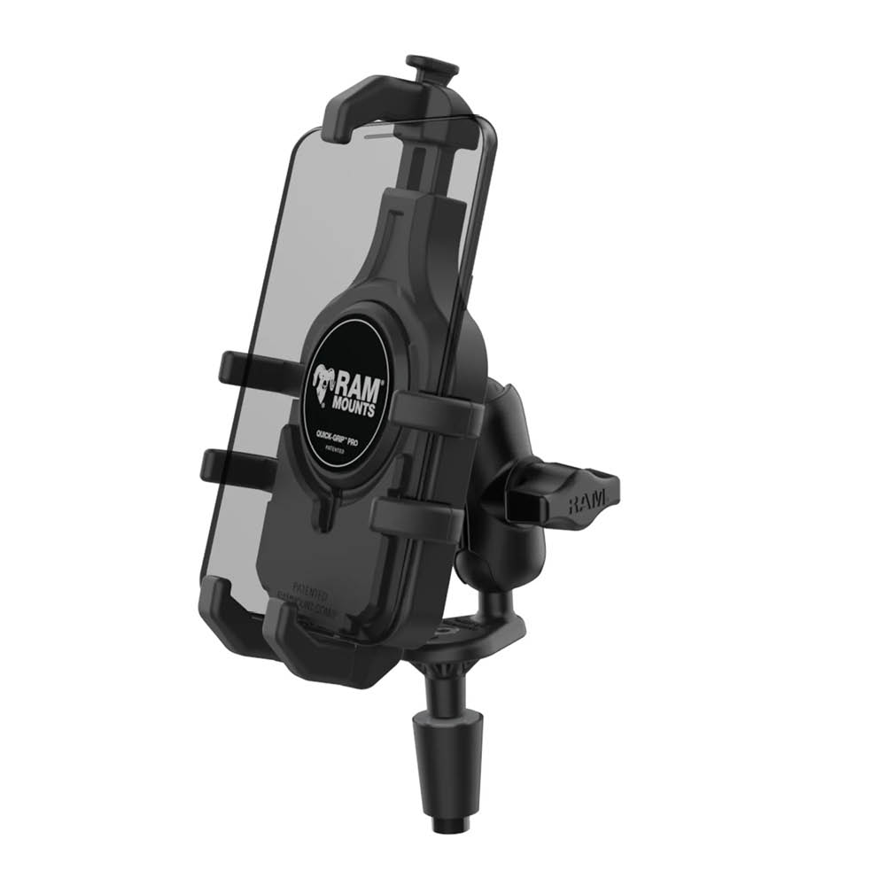 RAM Mounts Quick-Grip Pro Motorrad-Halterung für Smartphones - B-Kugel (1 Zoll), Lenkerkopf-Basis, kurzer Verbindungsarm