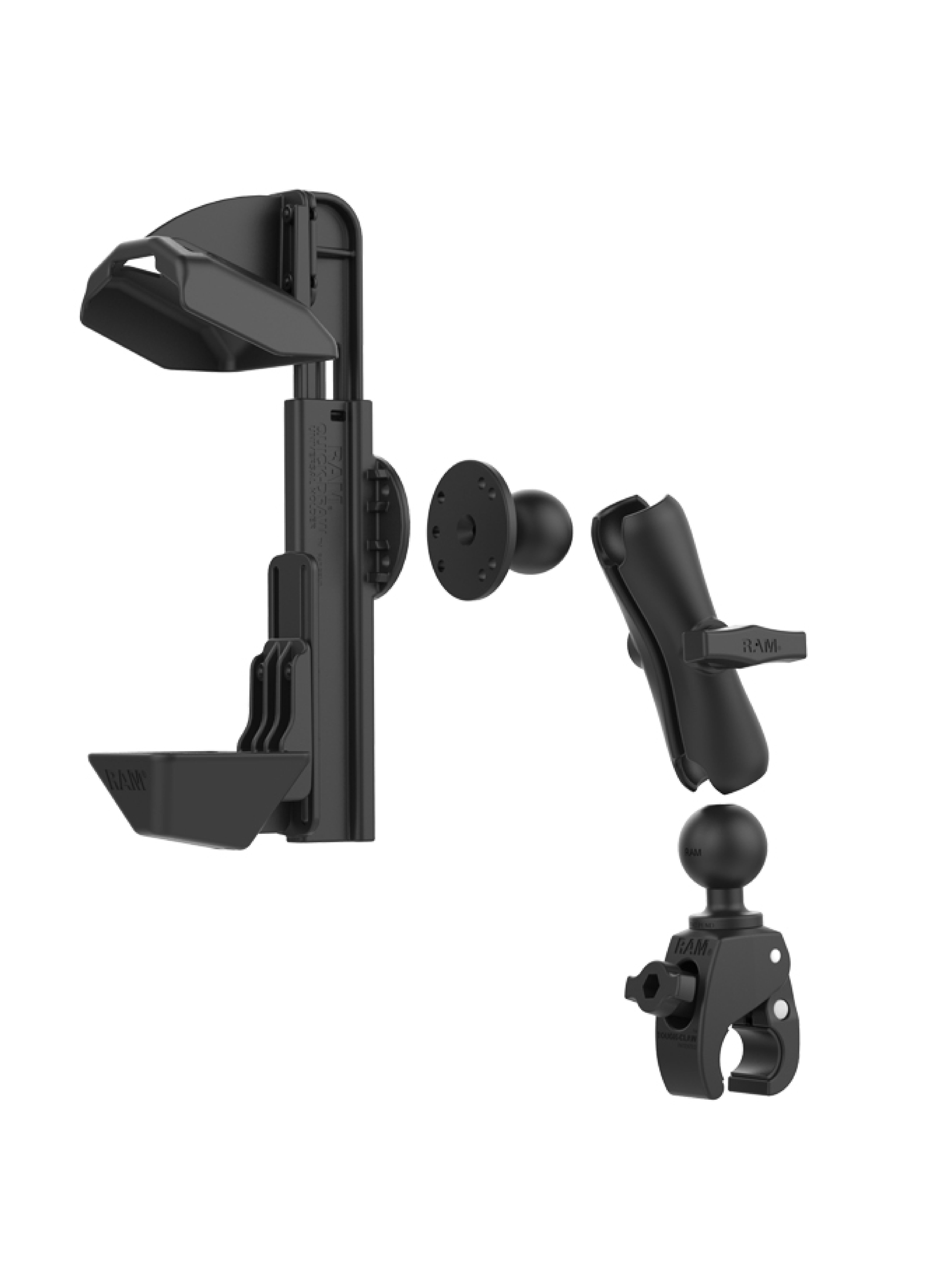 RAM Mounts Quick-Draw Aufbau-Set Halterung für Zebra TC8000 & TC8300 - Tough-Claw Klein (15,8-28,9mm) - Mittlerer Verbindungsarm (ca. 145 mm Länge) - Runde Basisplatte (C-Kugel - 1,5 Zoll - AMPS)