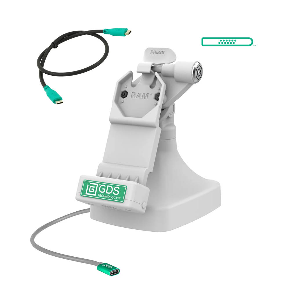 RAM Mounts GDS Uni-Conn Stand-Dockingstation mit Schlüsselverriegelung (Rechts) - Dreh- & Schwenkbar - USB-C-Anschluss - Grau