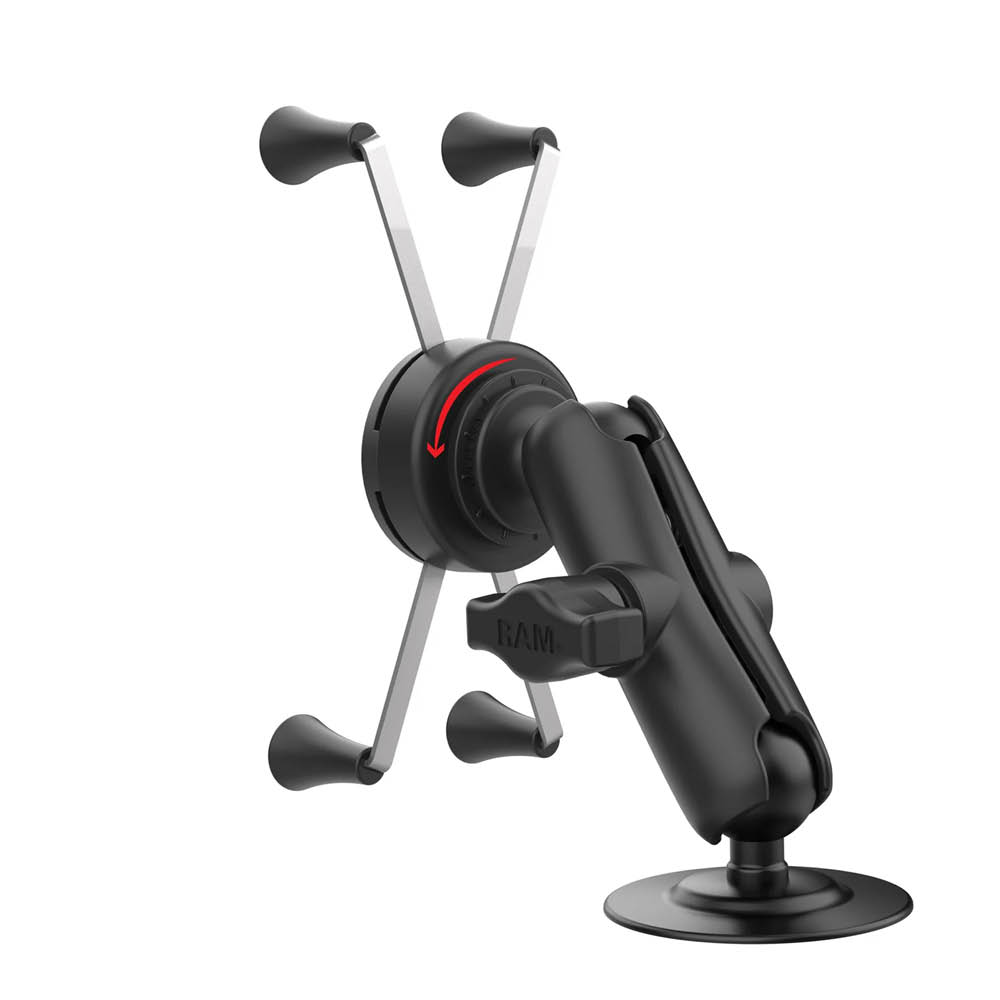 RAM Mounts X-Grip Aufbau-Klebehalterung mit Rotation für Smartphones (Verbundstoff) - Bis 114,3 mm Breite - Mittlerer Verbindungsarm - Runde Klebebasis - B-Kugel (1 Zoll)