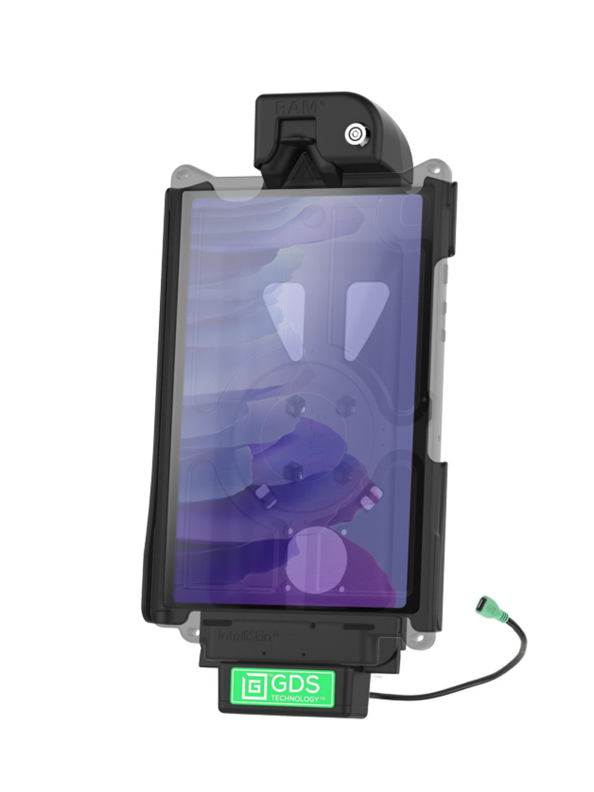 RAM Mounts GDS Tough-Dock Halteschale (Schlüsselverriegelung) für Samsung Tab A7 10.4 - In IntelliSkin Schutzhülle - Micro-USB-Anschluss