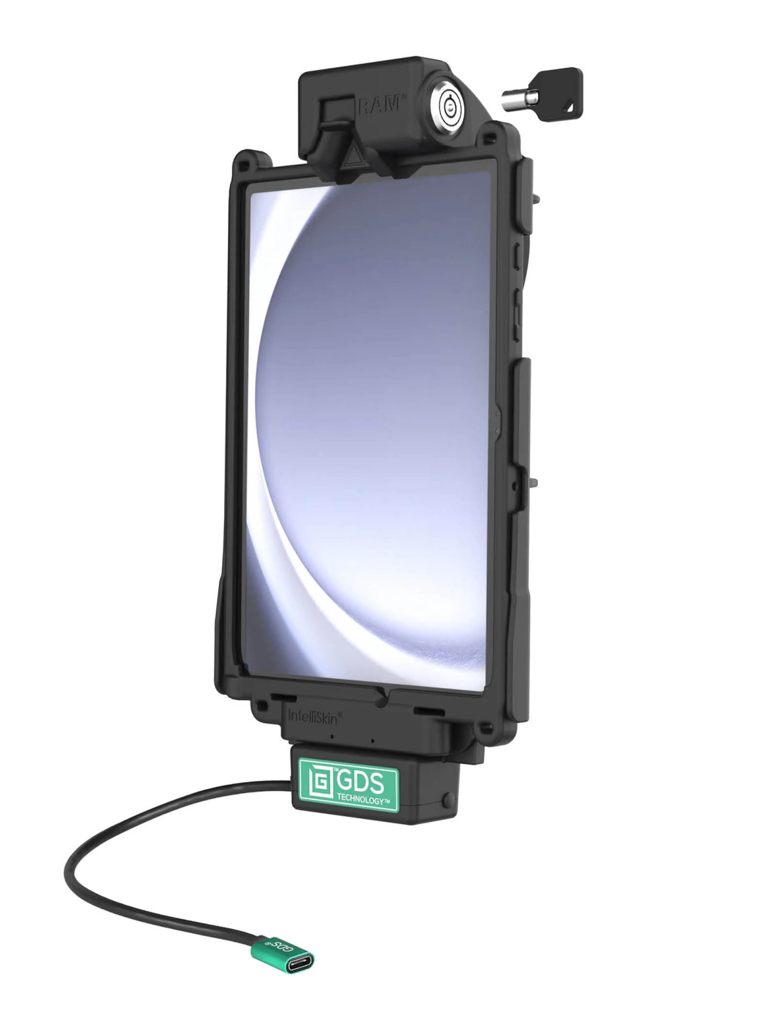 RAM Mounts GDS Tough-Dock Halteschale (Schlüsselverriegelung) für Samsung Tab A9+ - in IntelliSkin Next Gen Schutzhülle - USB-C-Anschluss