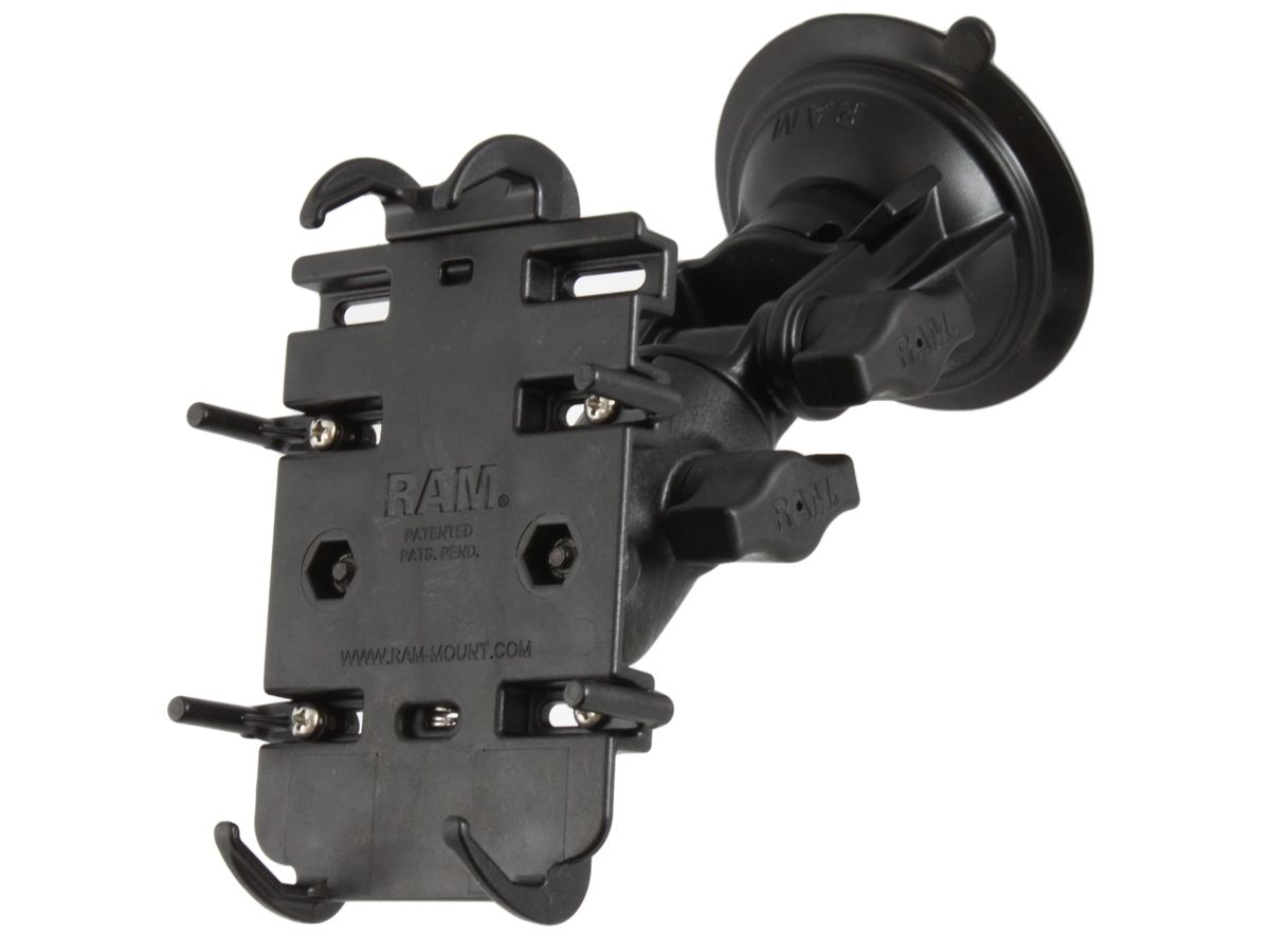 RAM Mounts Verbundstoff Saugfuss-Halterung für elektronische Geräte - Ocatagon-Verbindungsarm mit Drehgelenk, Diamond-Basisplatte (Trapez), Universal-Halteschale, B-Kugel (1 Zoll)