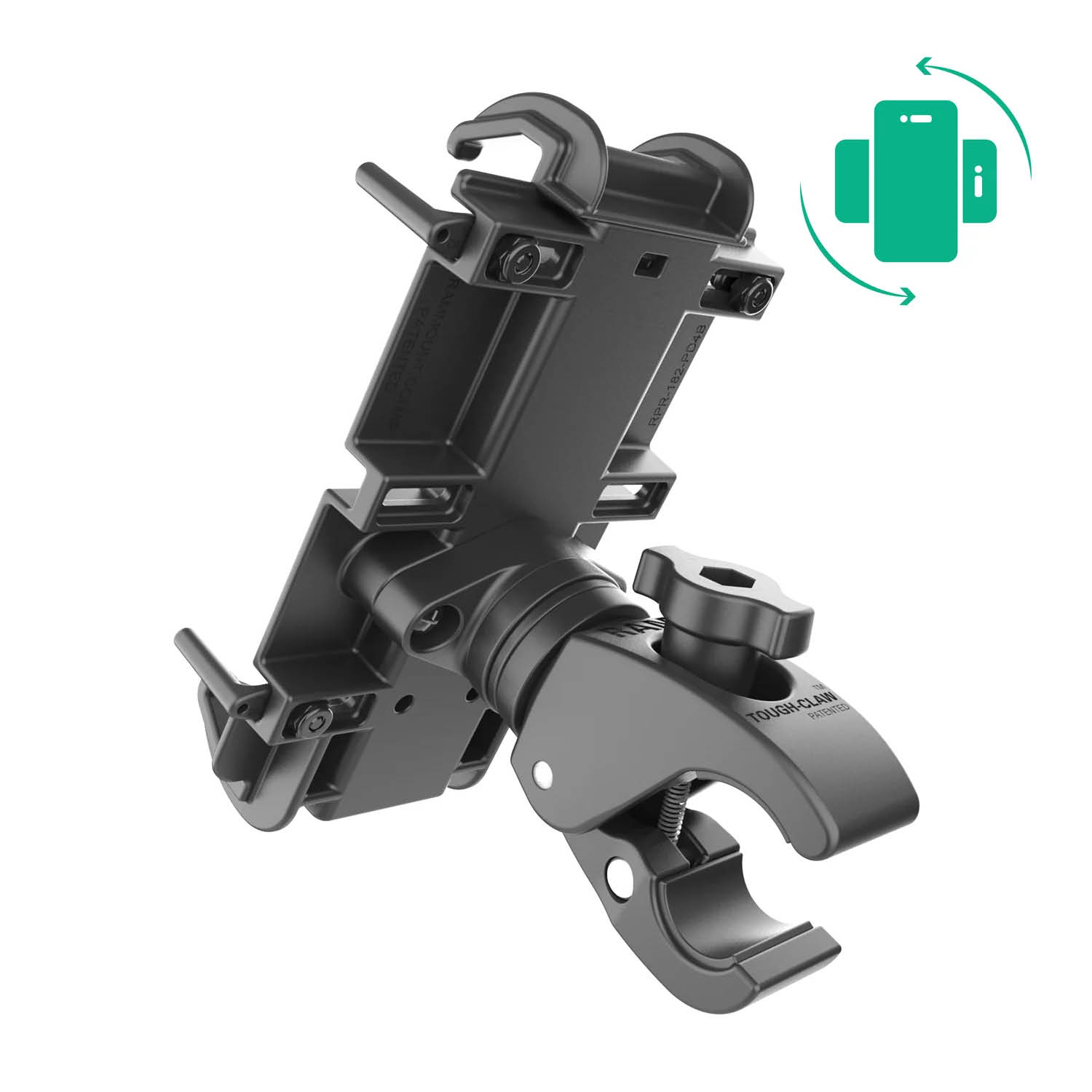 RAM Mounts Quick-Grip XL Klemm-Halterung (drehbar) für große Smartphones - Bis 92,07 mm Breite - Tough-Claw Klein (Durchmesser 15,87 mm bis 28,95 mm) - Schrauben-Set